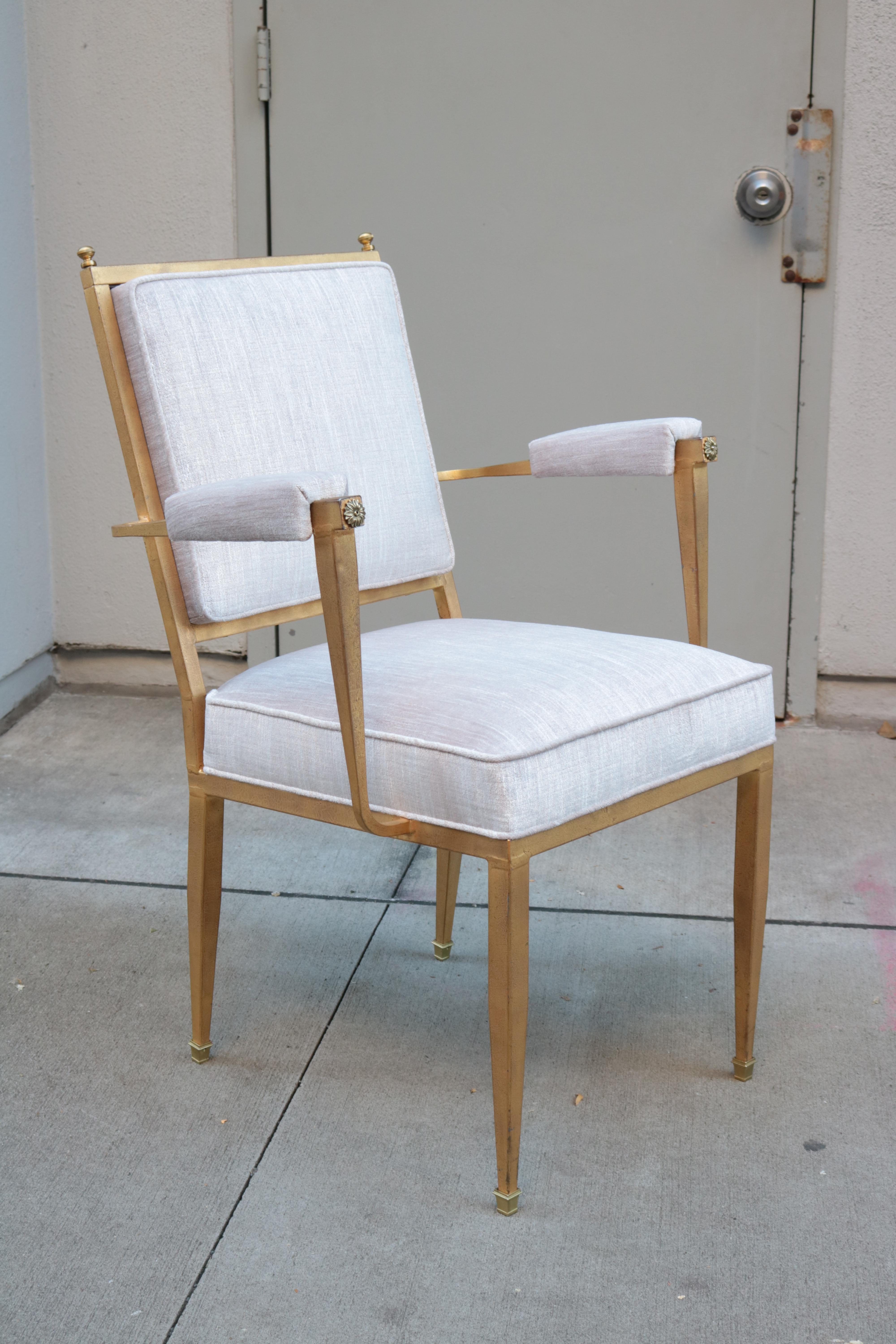 Pair of French Modernist Gilt Metal Armchairs In Good Condition In New York, NY