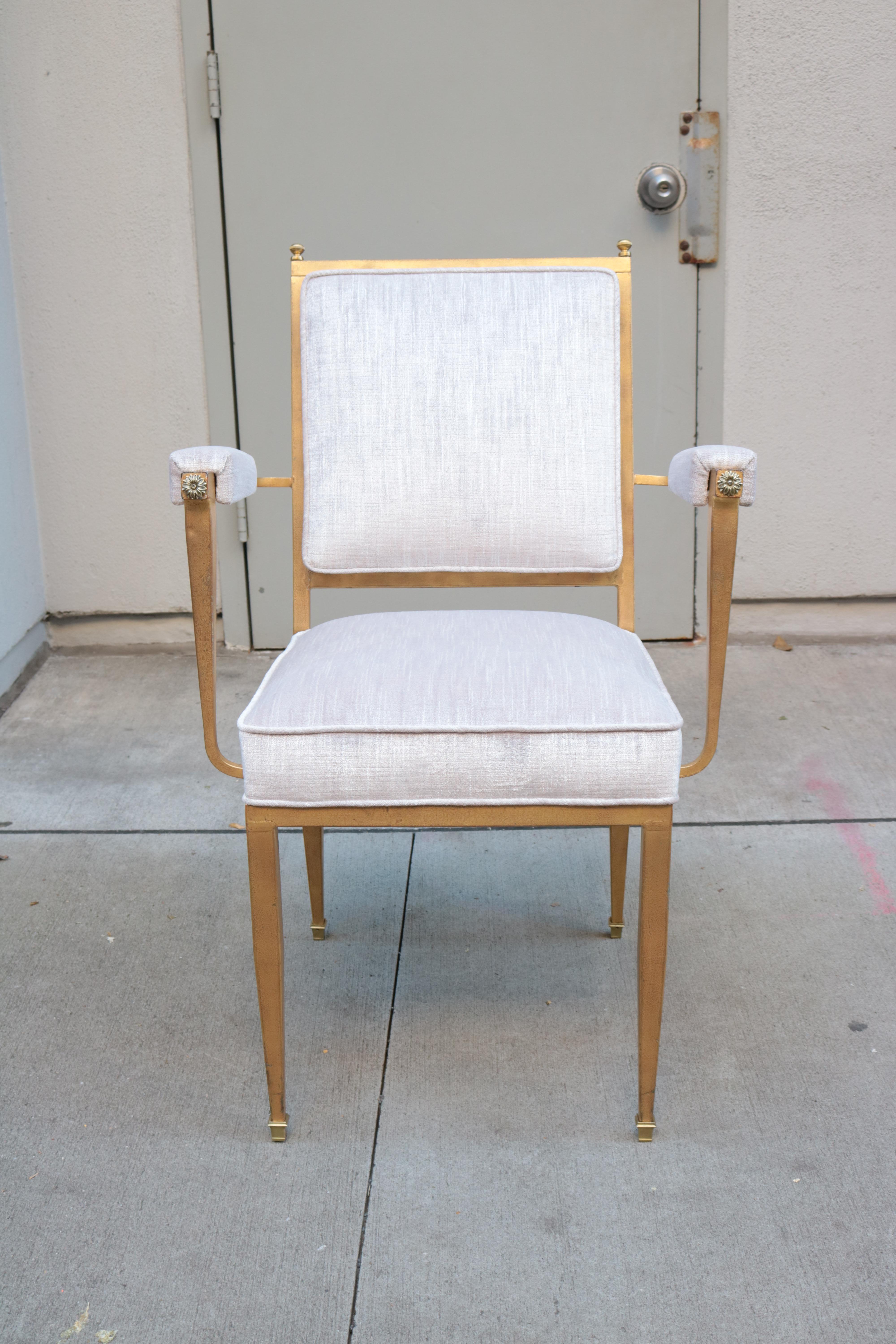 Mid-20th Century Pair of French Modernist Gilt Metal Armchairs