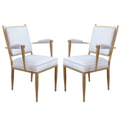 Pair of French Modernist Gilt Metal Armchairs