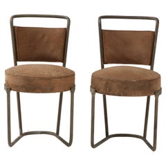 Pair of French Modernist Metal Chairs with Round Seats, c. 1920