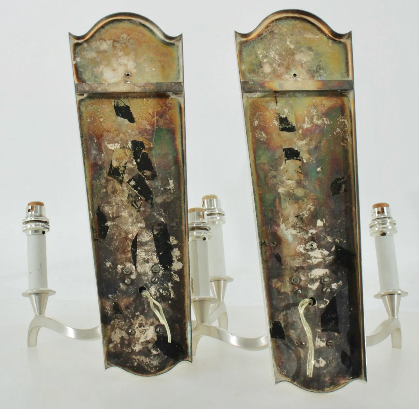 Pair of Genet et Michon Sconces in Brushed Nickel and Eglomise For Sale 7
