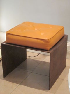 Pair of French Modernist Stools / Benches in Wrought Iron with Upholstered Seats