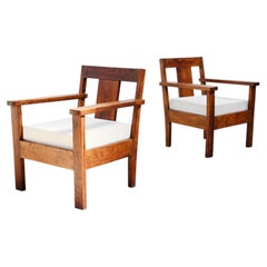 Pair of French Modernist Teak Armchairs, 1960s