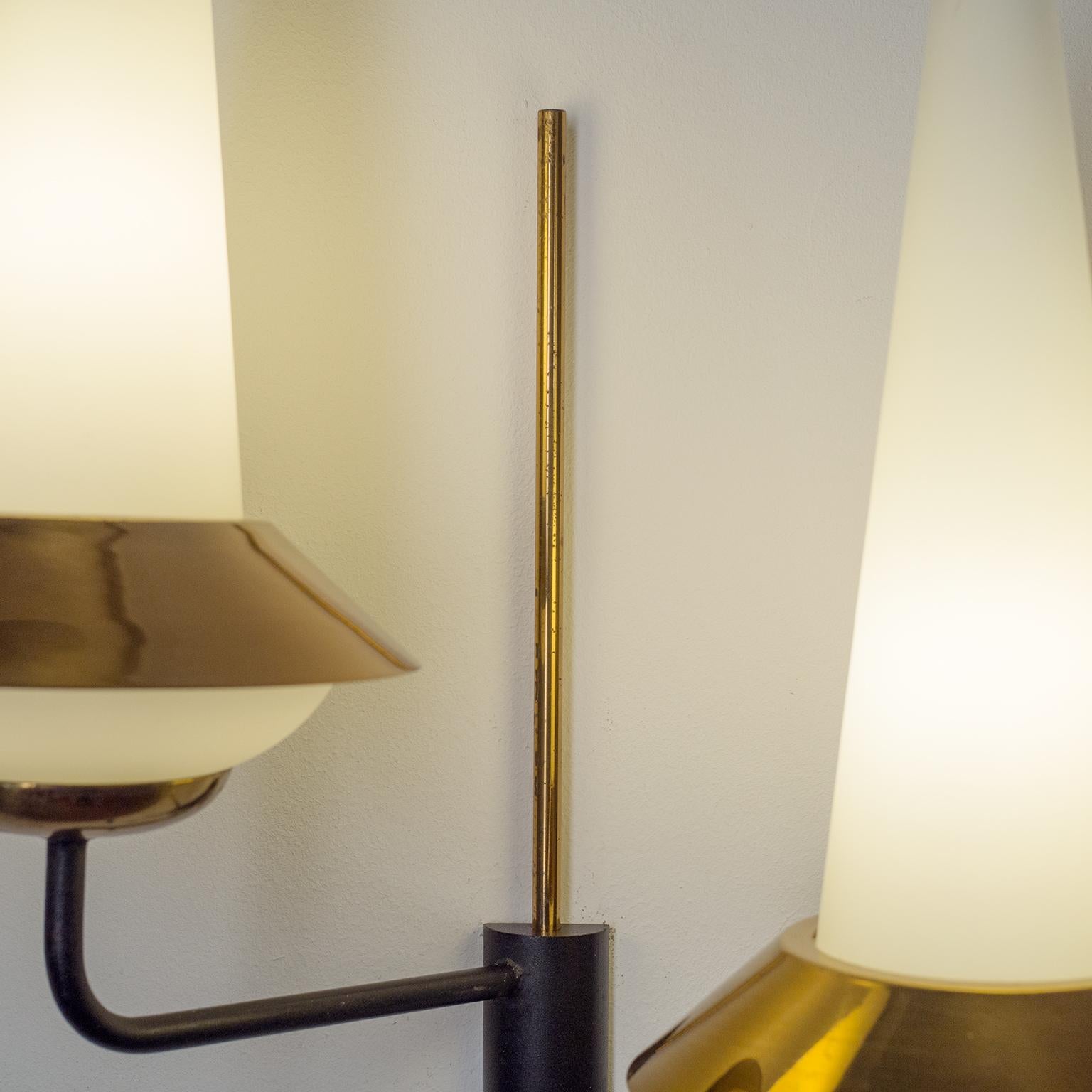 Pair of French Modernist Wall Lights, circa 1960, Satin Glass and Brass For Sale 6