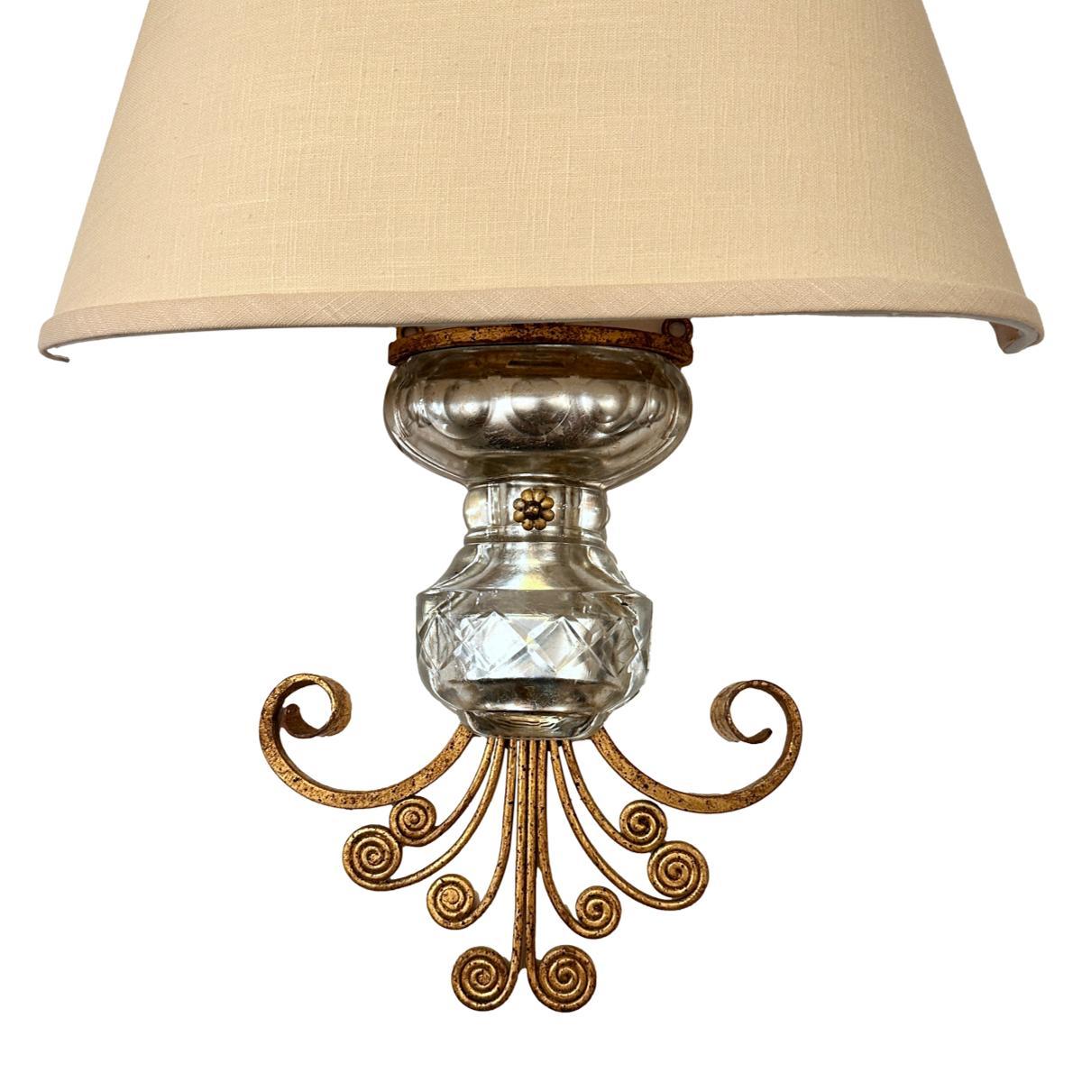 Gilt Pair of French Molded Glass Sconces For Sale
