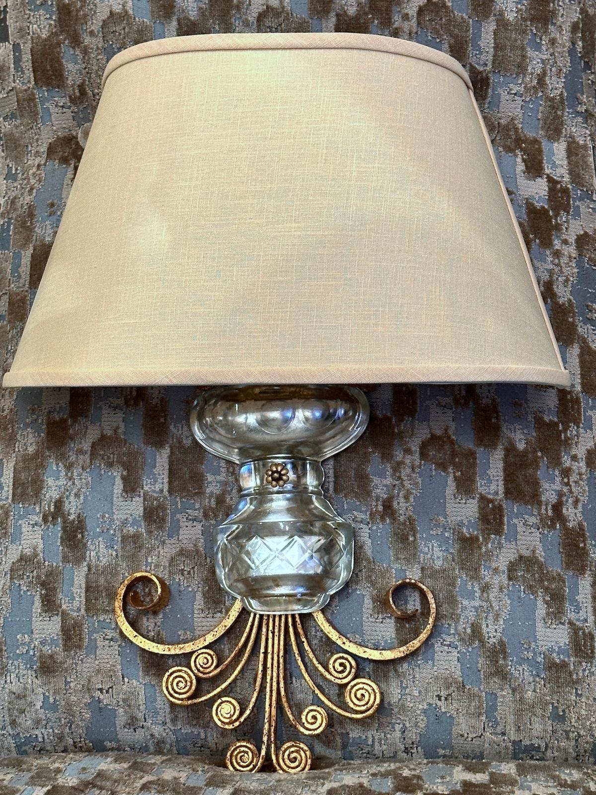 Pair of French Molded Glass Sconces In Good Condition For Sale In New York, NY