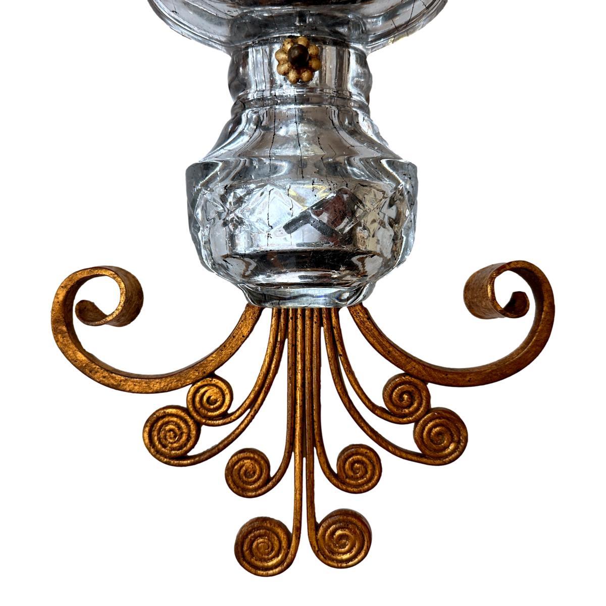Mid-20th Century Pair of French Molded Glass Sconces For Sale