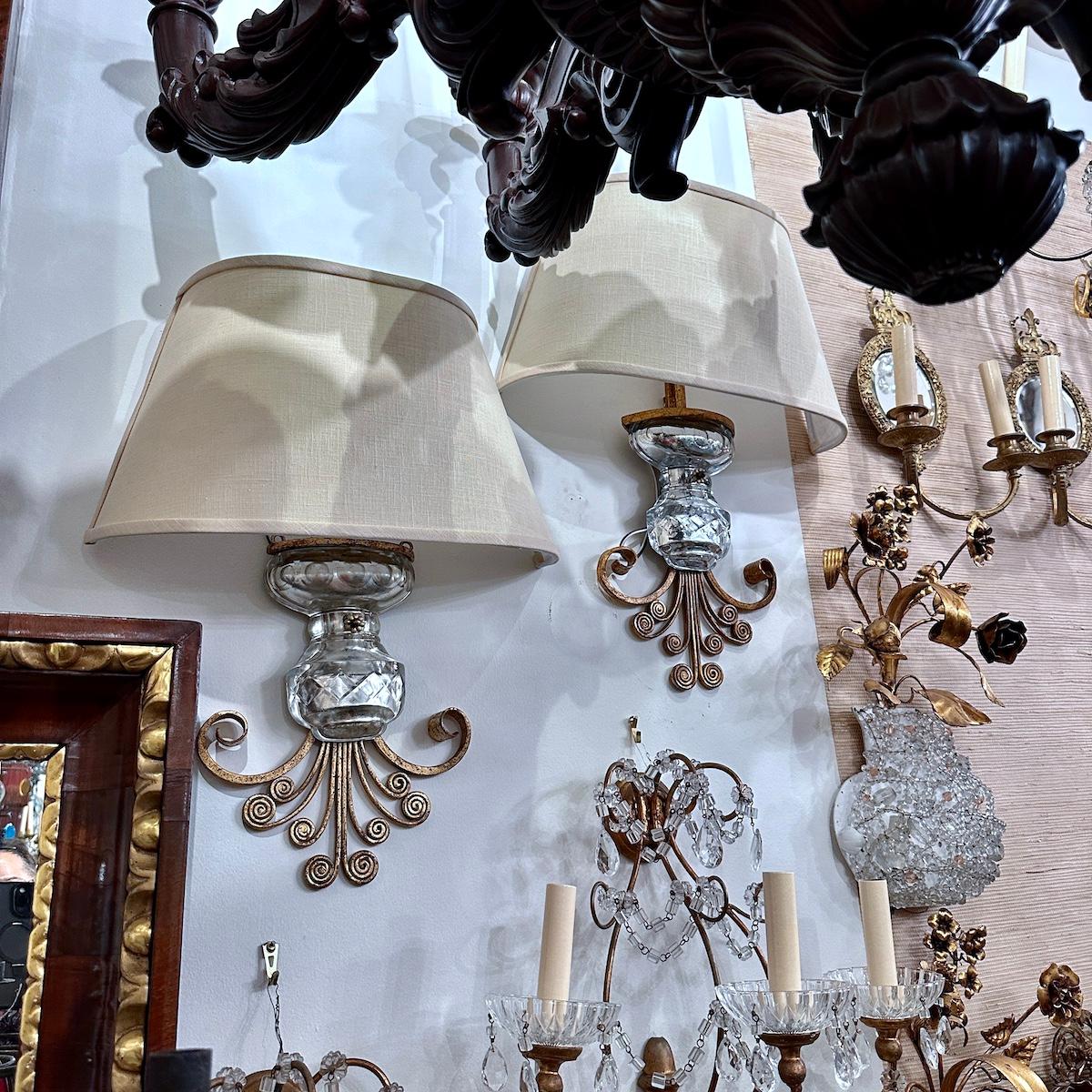 Cut Glass Pair of French Molded Glass Sconces For Sale