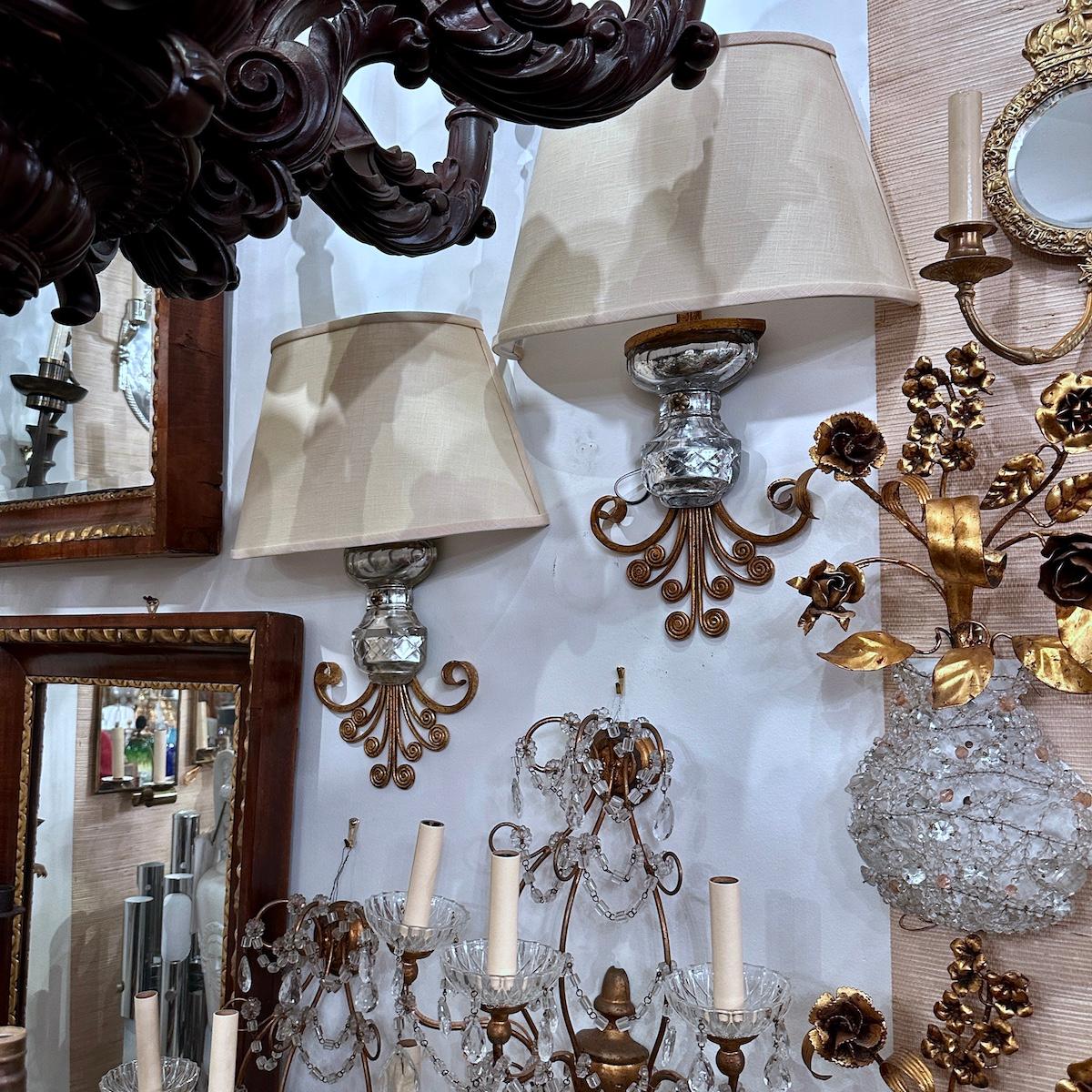 Pair of French Molded Glass Sconces For Sale 1
