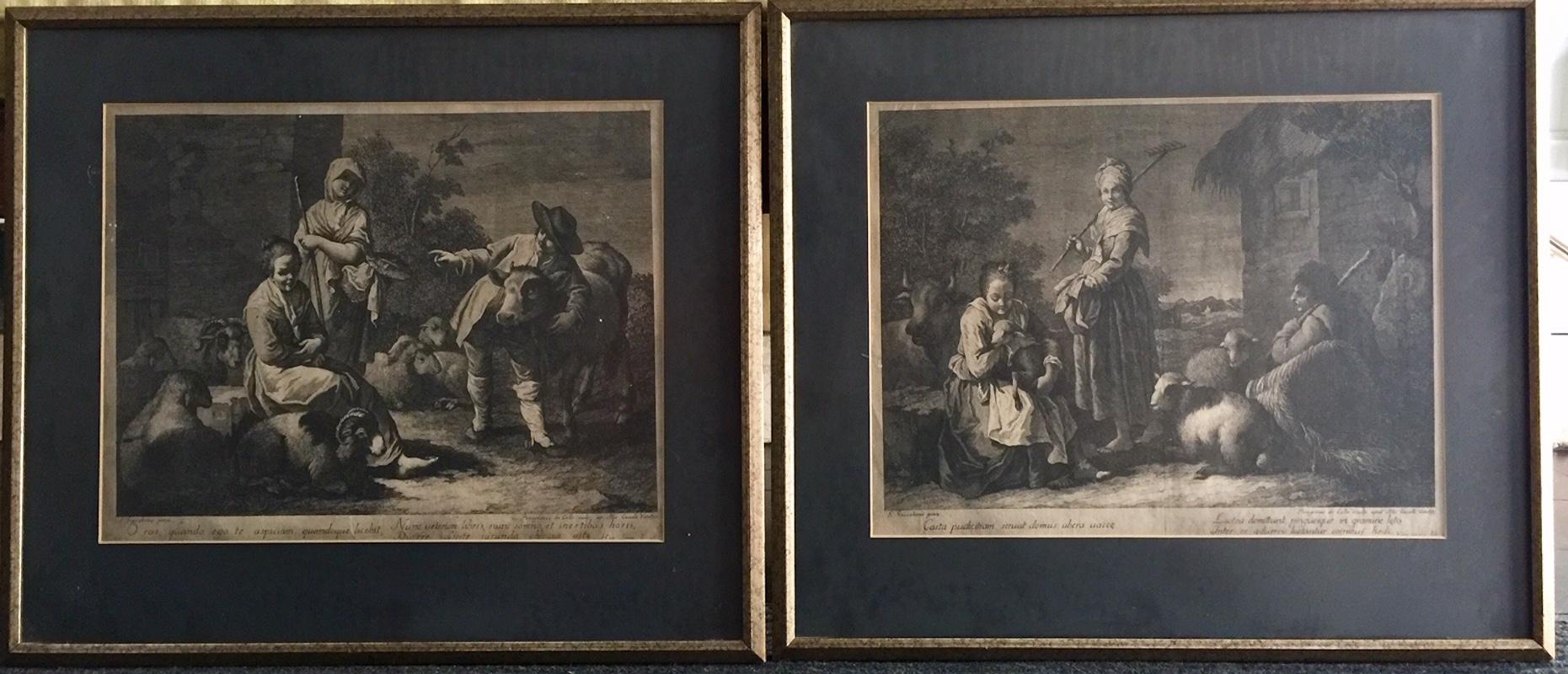 French Provincial Pair of French Monochromatic Prints 'Etchings'