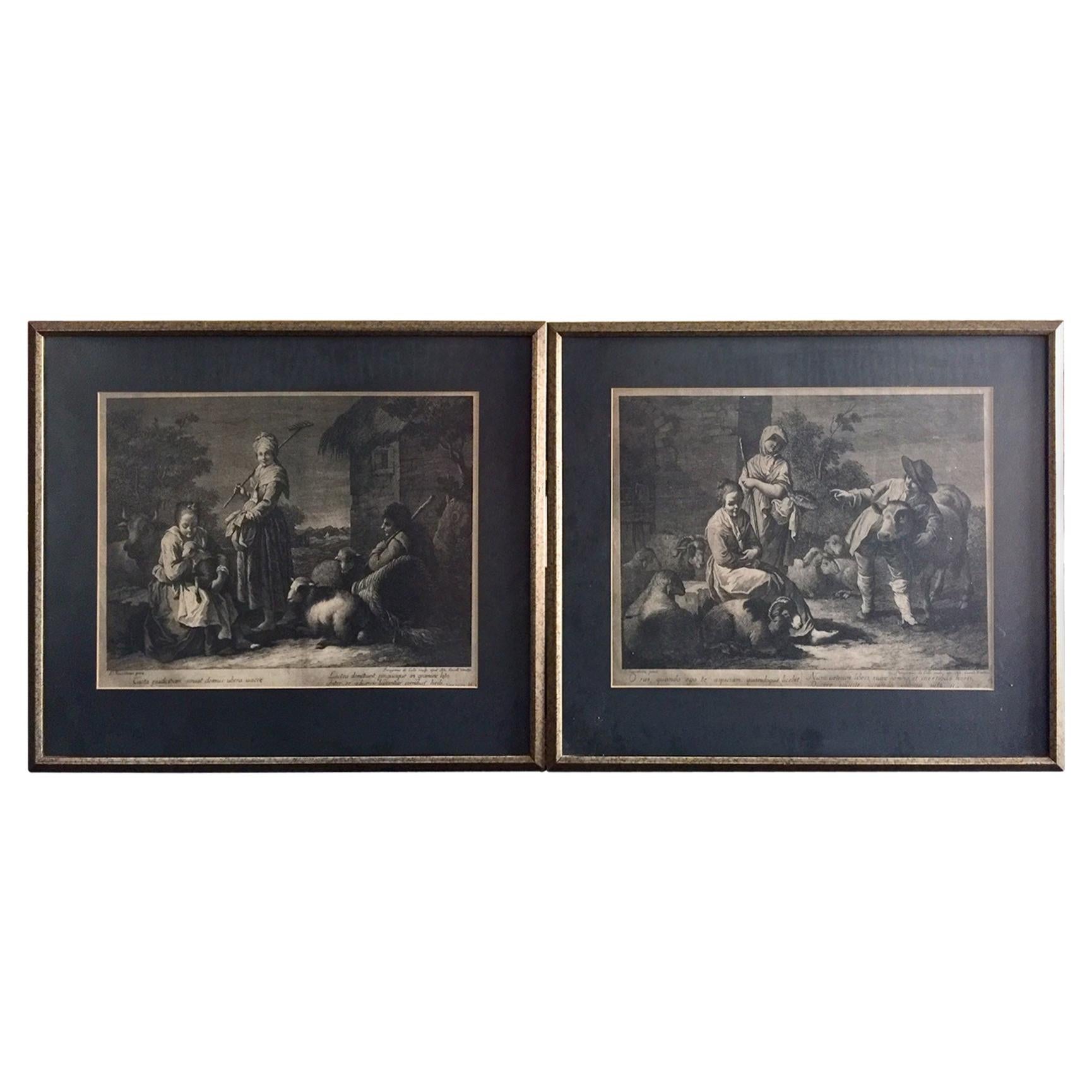 Pair of French Monochromatic Prints 'Etchings'