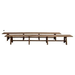 Pair of french monumental solid oak benches dating from the 1950s