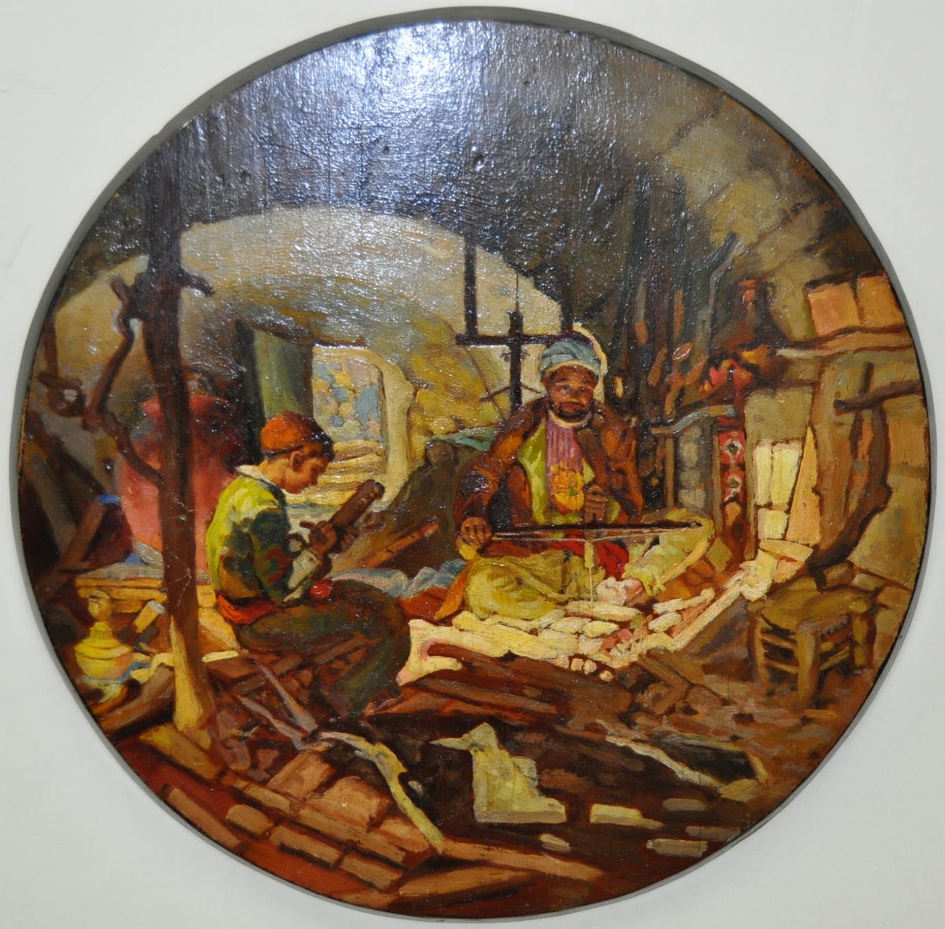 Pair of French Morocco paintings, circa 1940

Oil on wood. Very good vintage condition.

Each painting depicts a North African market scene.

Dimensions 13 inches diameter (each). 

This is a wonderful pair of paintings.

Offered as a