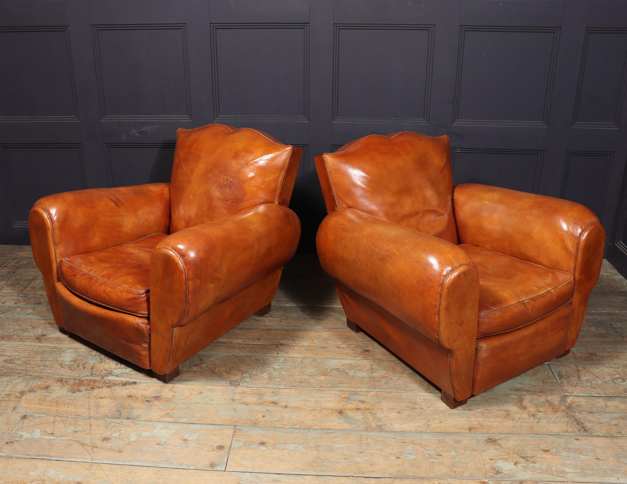 Pair of French Moustache back Club Armchairs For Sale 4