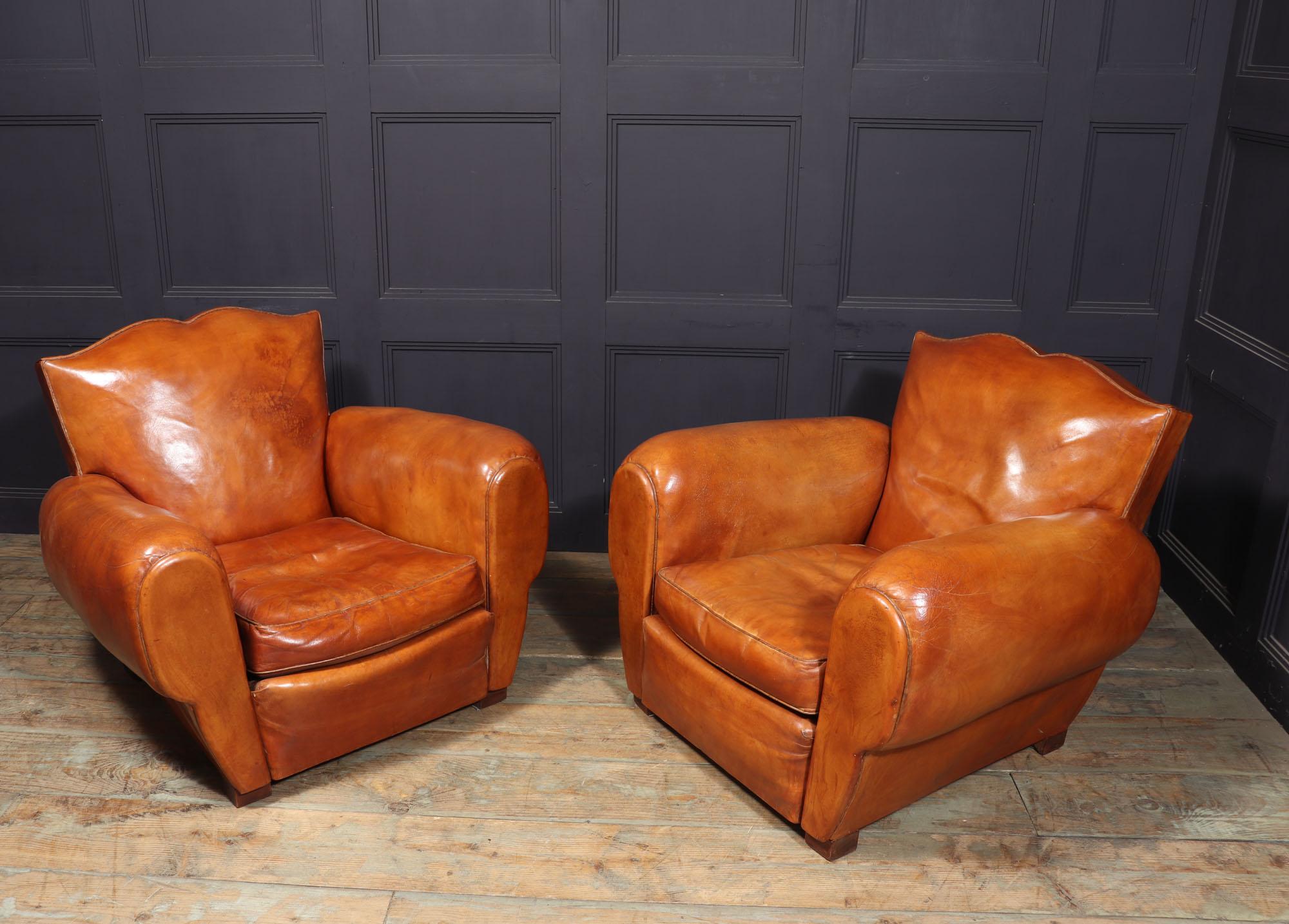 Pair of French Moustache back Club Armchairs In Good Condition For Sale In Paddock Wood Tonbridge, GB