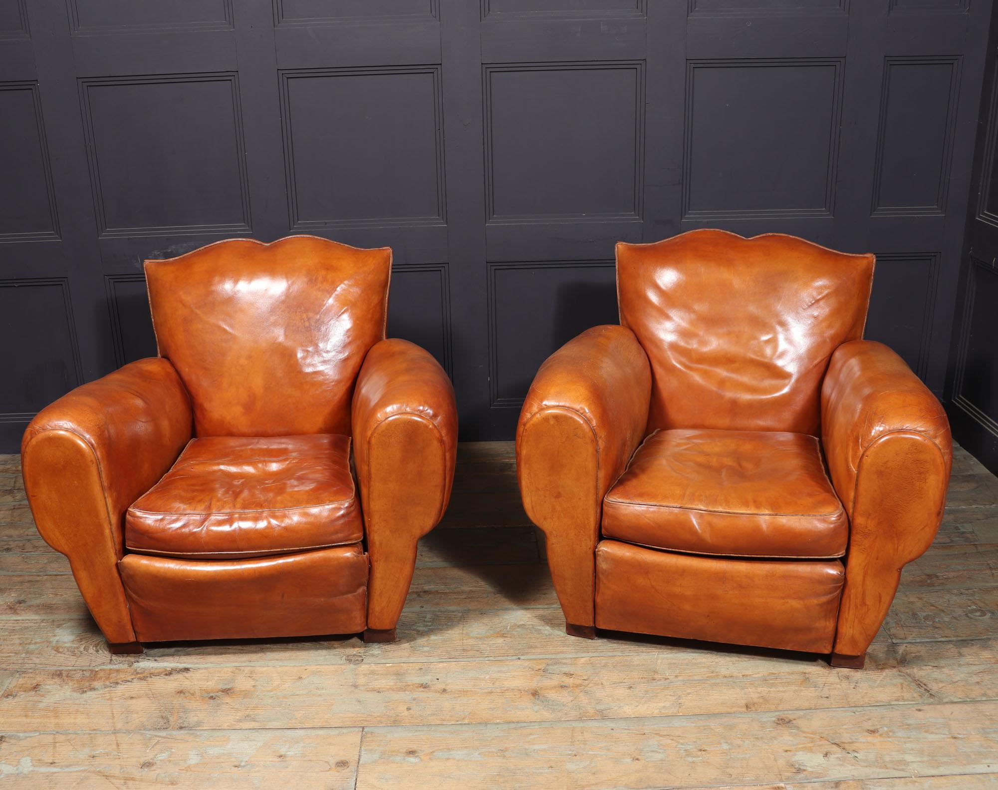 Mid-20th Century Pair of French Moustache back Club Armchairs For Sale