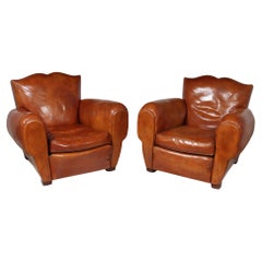 Pair of French Moustache back Club Armchairs