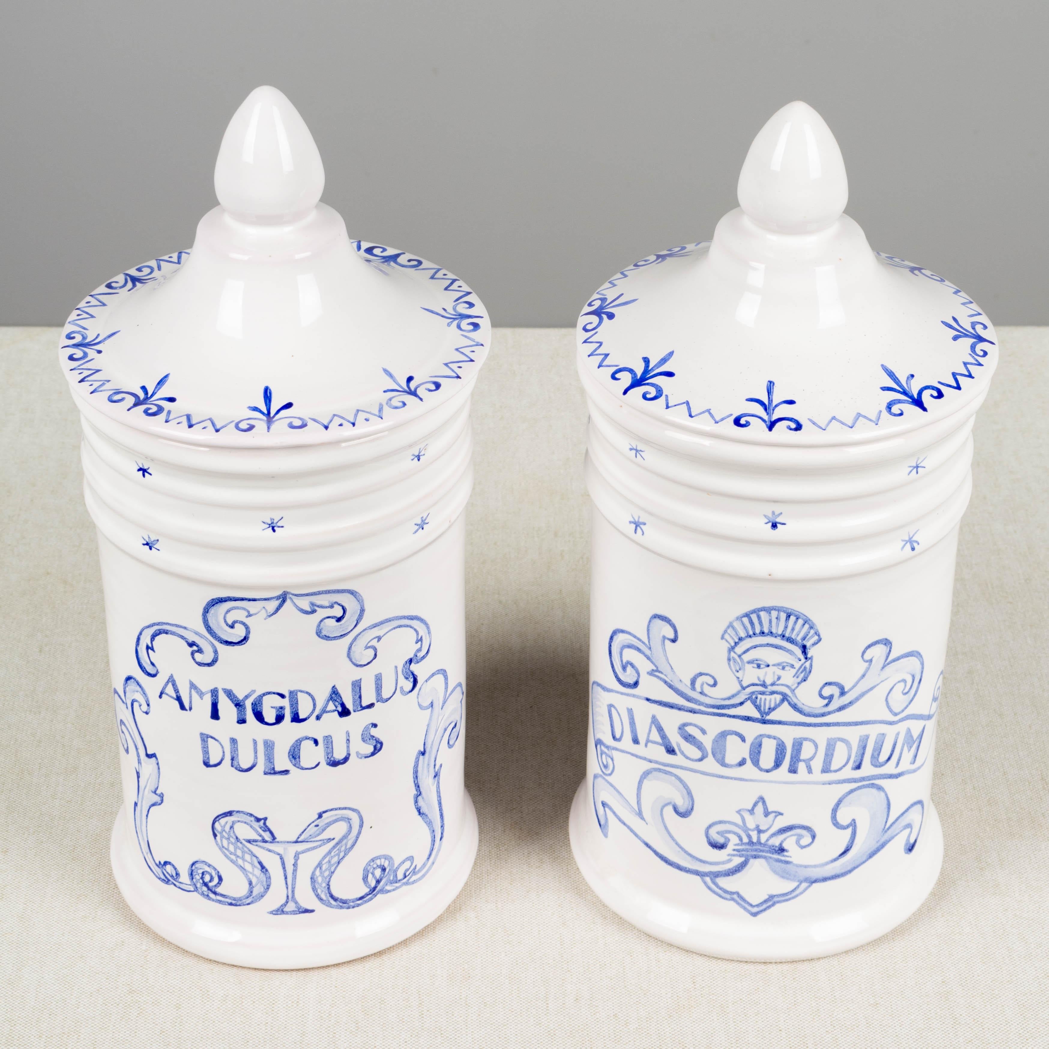 Pair of French Moustiers Ceramic Apothecary Jars 2