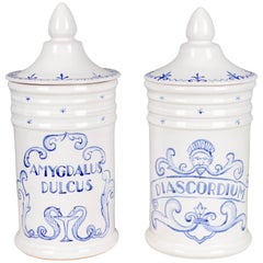 Pair of French Moustiers Ceramic Apothecary Jars