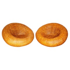 Pair of French Mushroom Rattan Pod Easy Lounge Chairs 1970s Large Statement XL