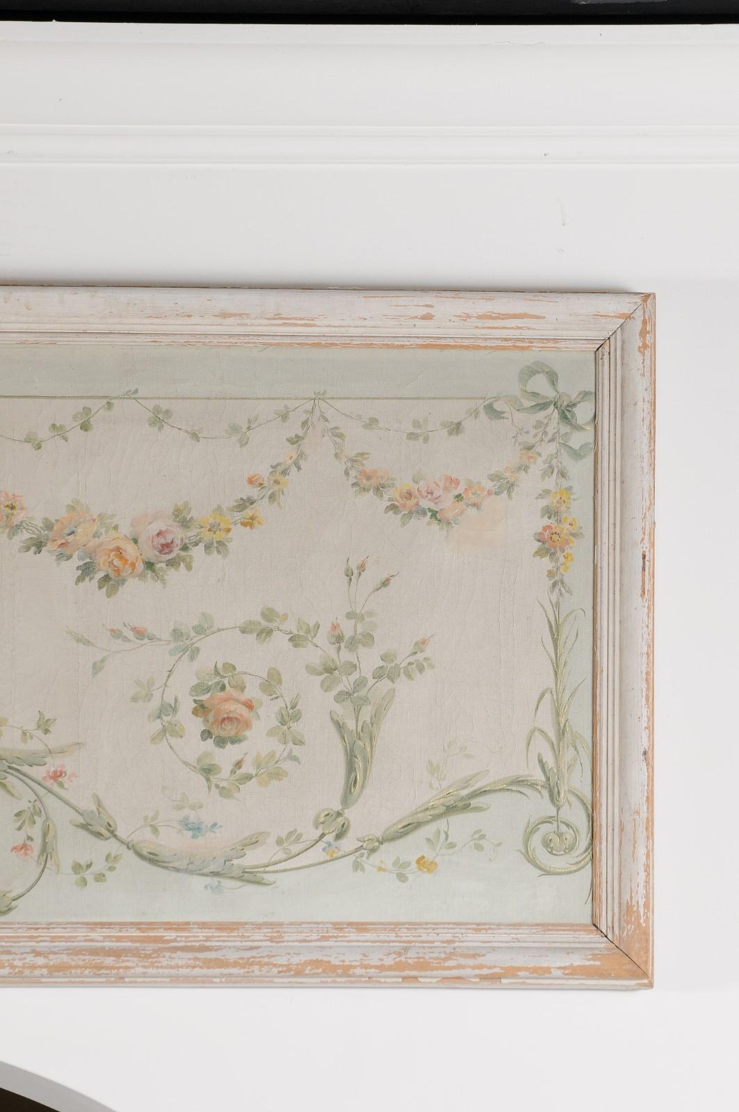 Paire d'huiles sur toile à décor de guirlandes florales, datant des années 1860, pour portes d'entrée. en vente 2