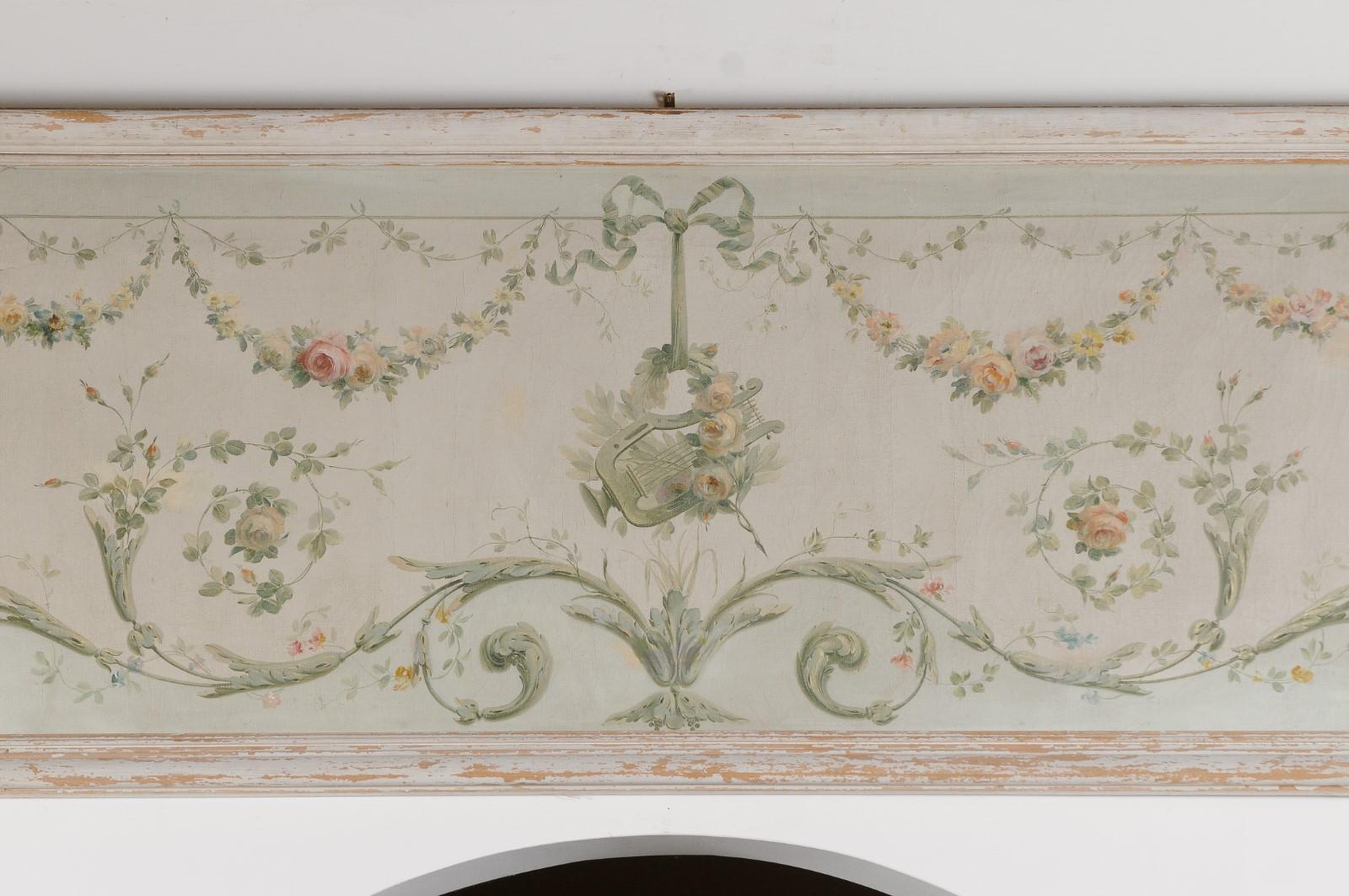 Paire d'huiles sur toile à décor de guirlandes florales, datant des années 1860, pour portes d'entrée. en vente 3