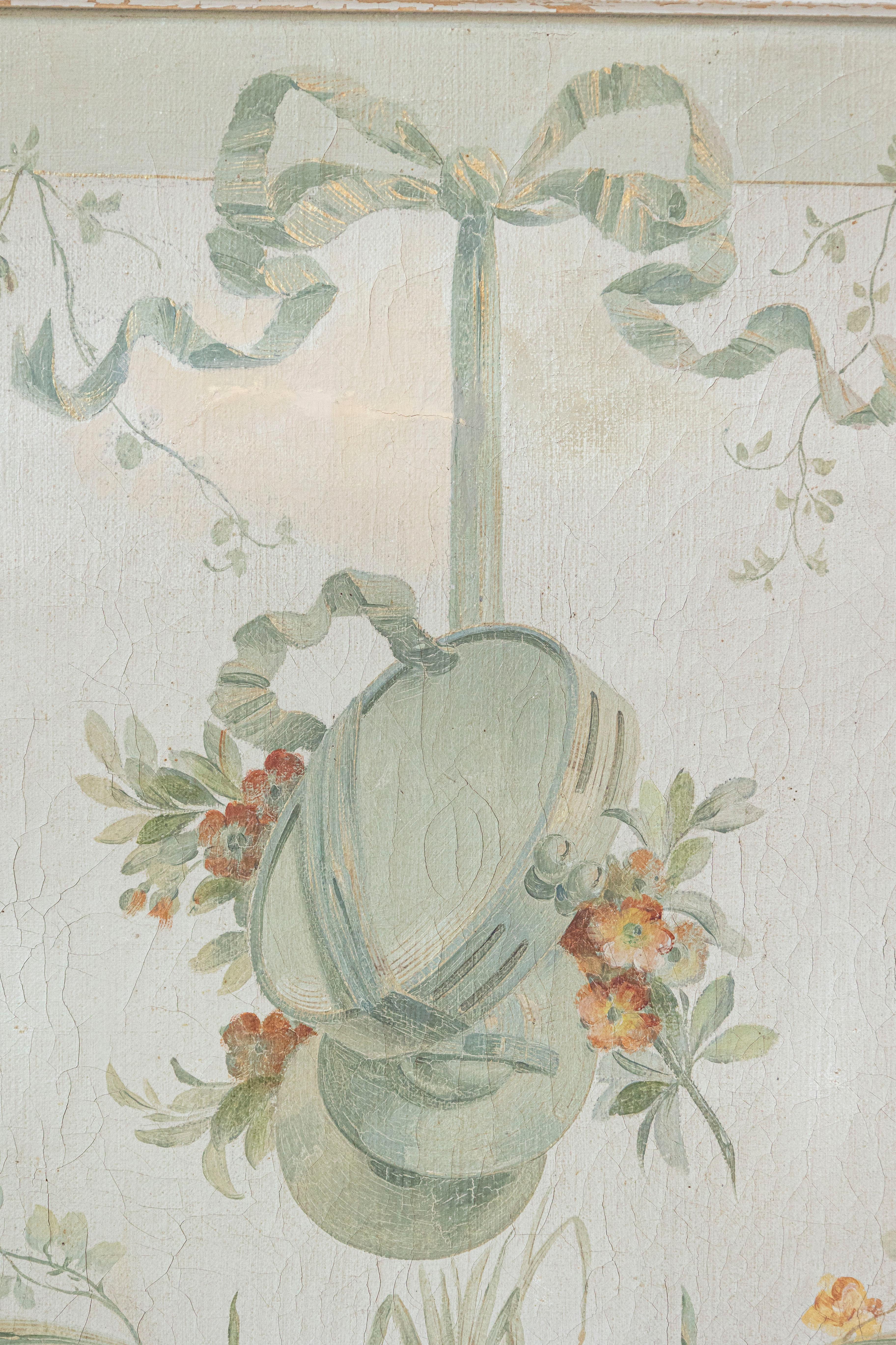 Pair of French Napoléon III 1860s Oil on Canvas Overdoors with Floral Garlands 1