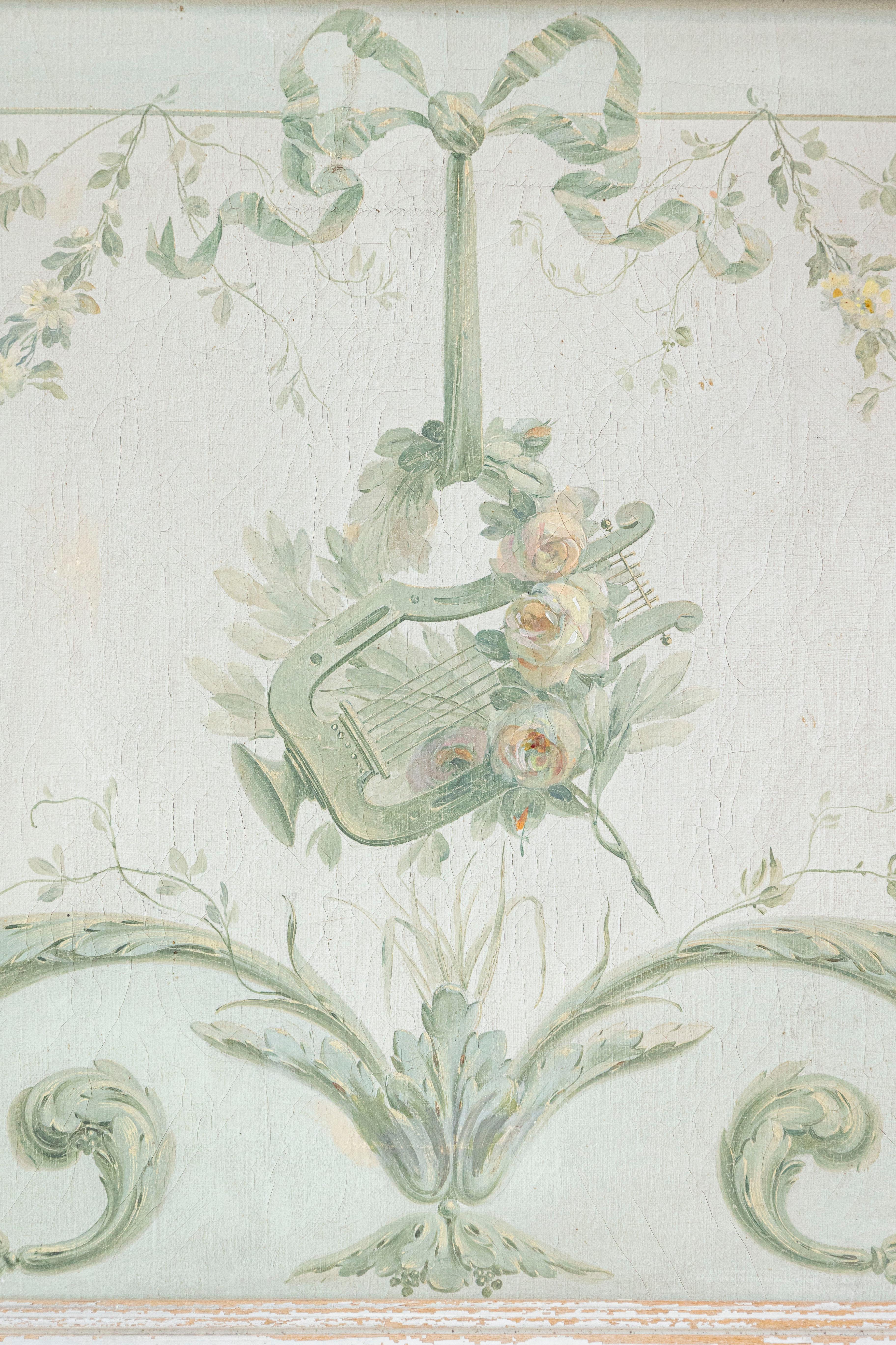Pair of French Napoléon III 1860s Oil on Canvas Overdoors with Floral Garlands 5