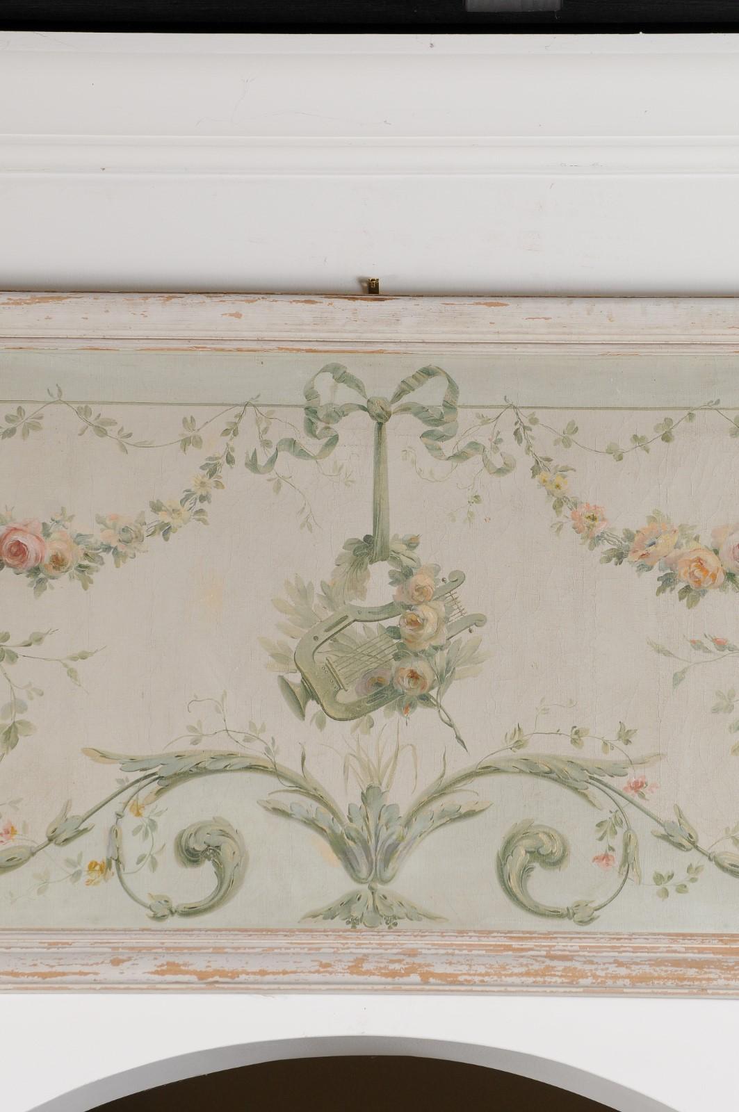Paire d'huiles sur toile à décor de guirlandes florales, datant des années 1860, pour portes d'entrée. en vente 1
