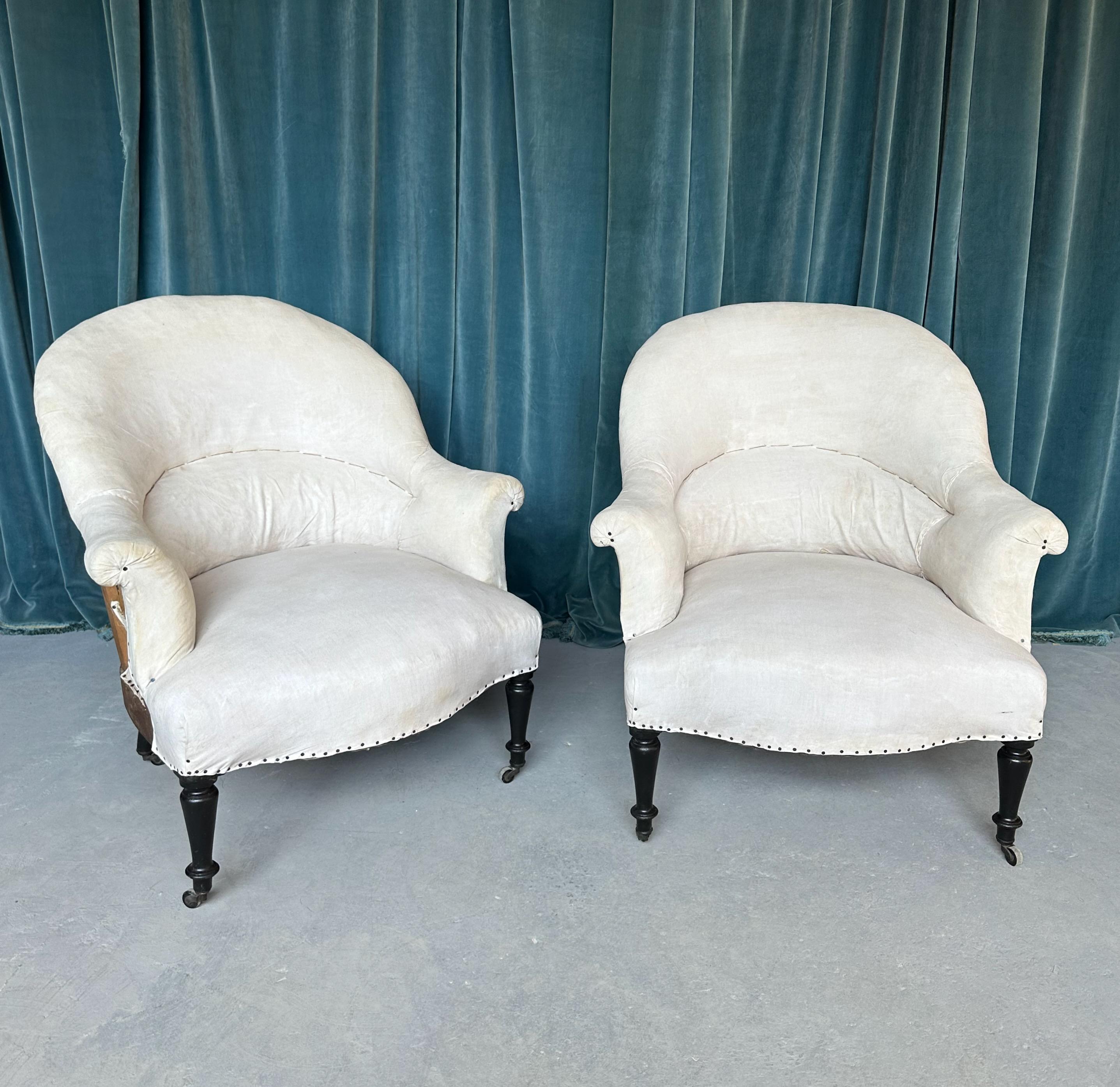 Pair of French Napoleon III Armchairs  In Good Condition In Buchanan, NY