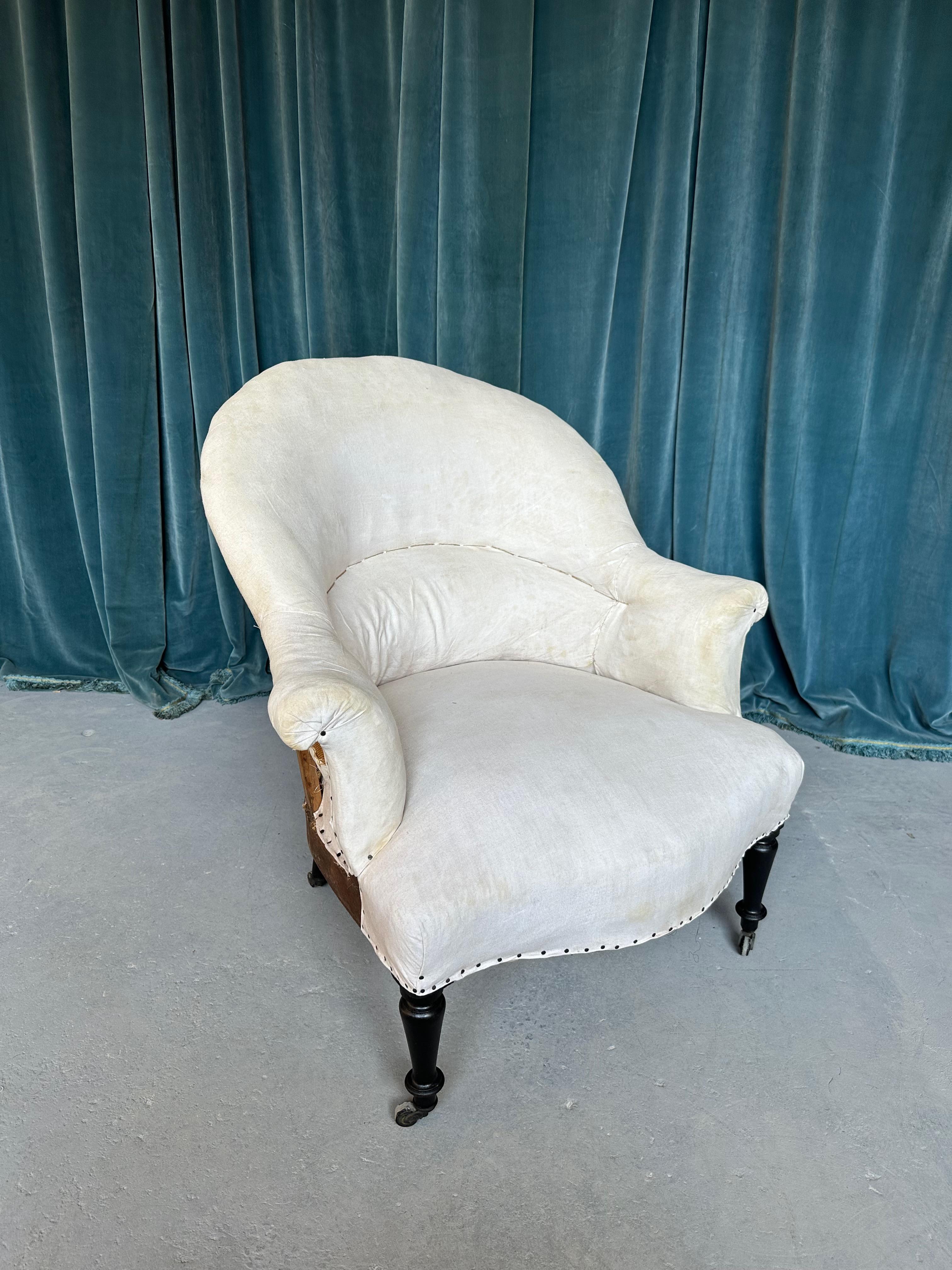 Fabric  Pair of French Napoleon III Armchairs 