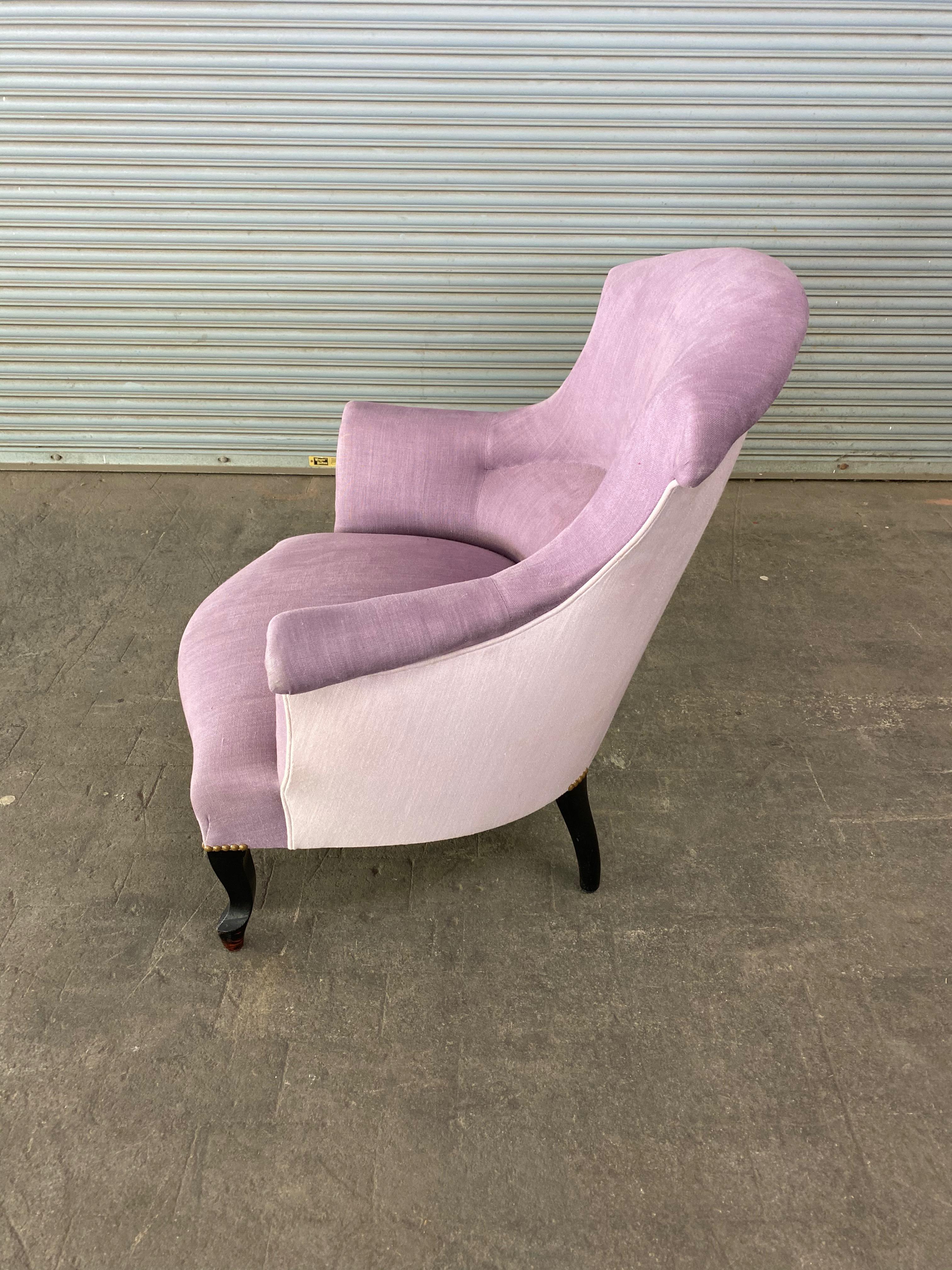 Pair of French Napoleon III Armchairs in Lavender Linen 4