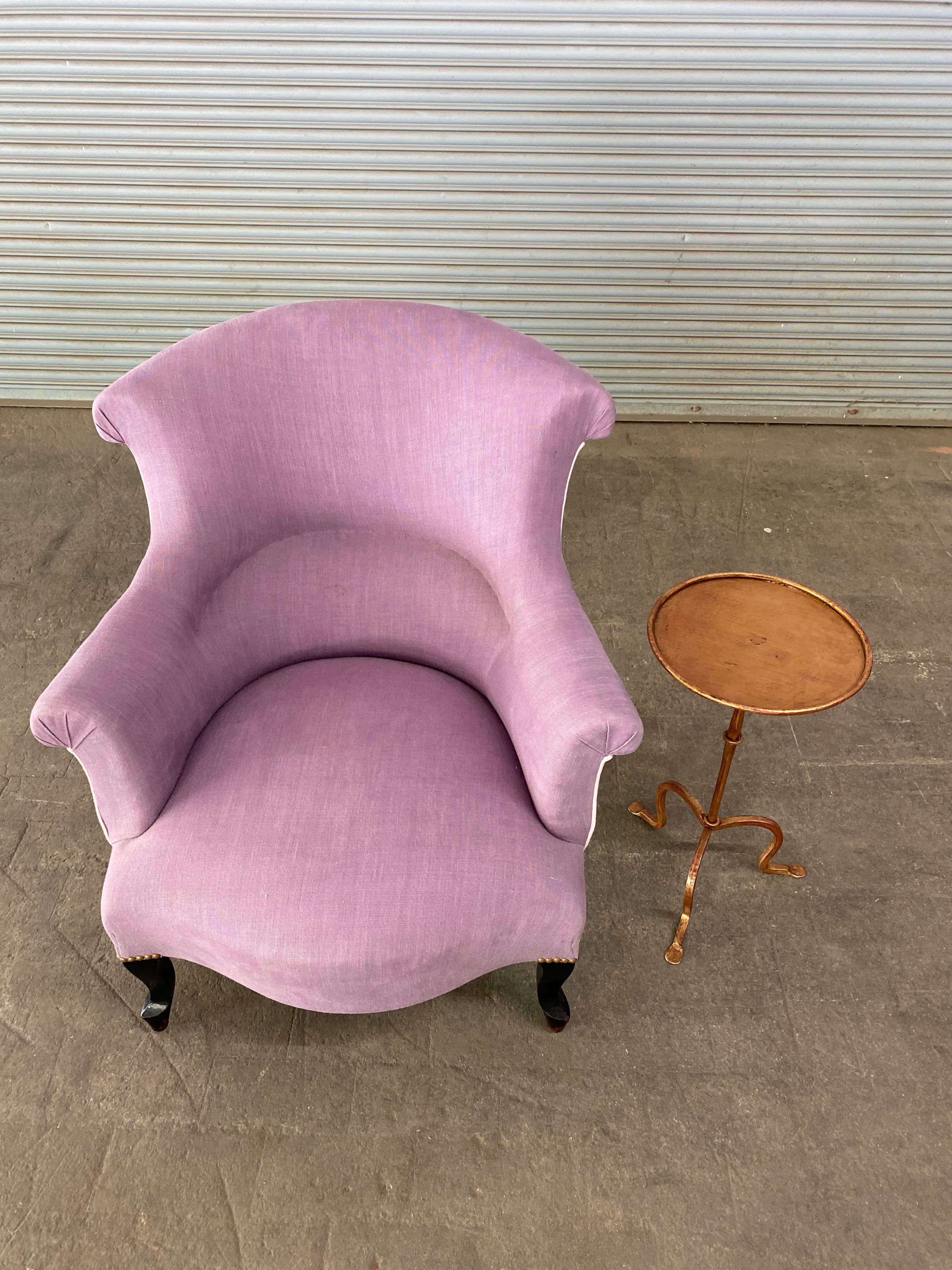 Pair of French Napoleon III Armchairs in Lavender Linen 6