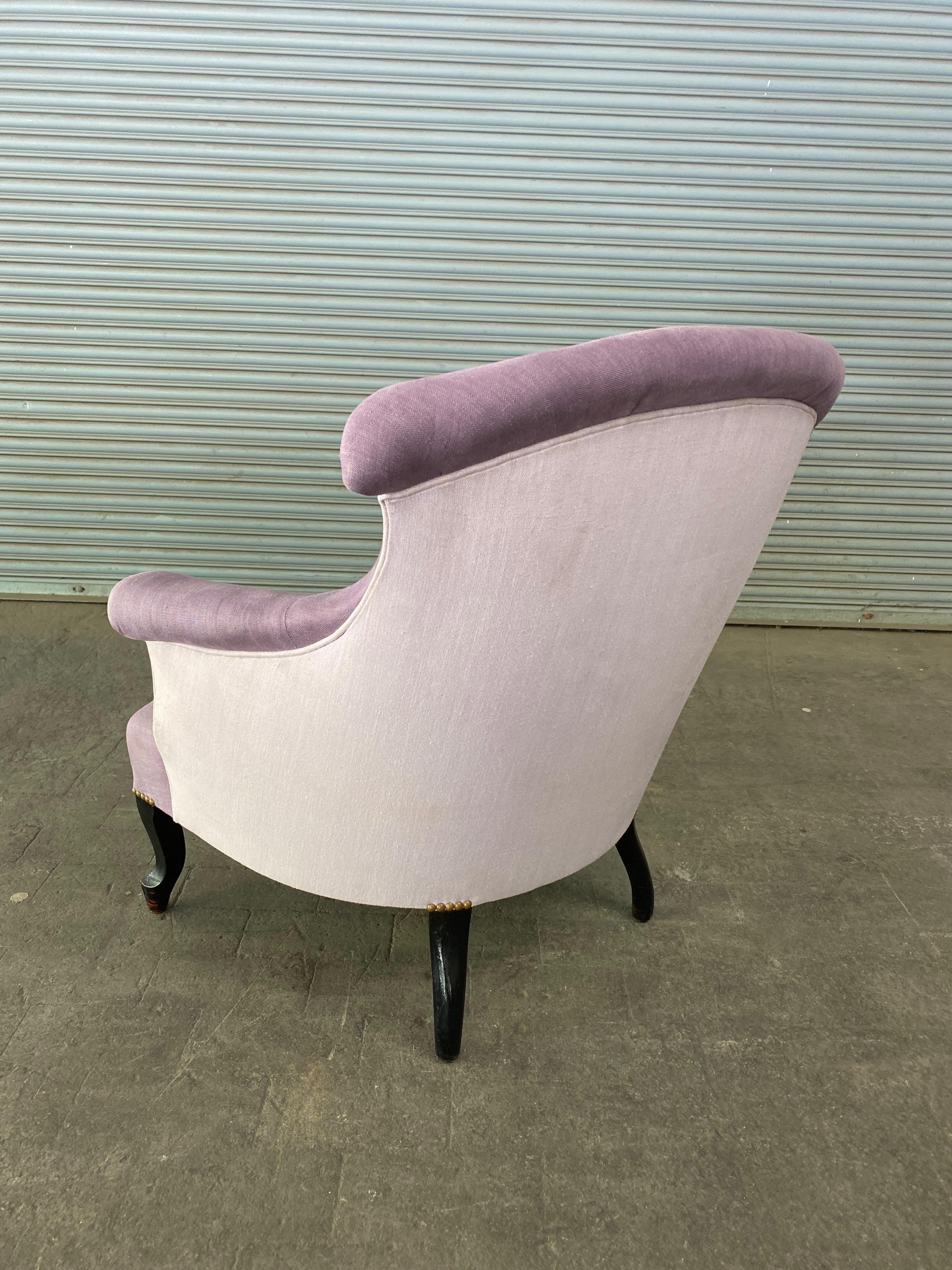 Pair of French Napoleon III Armchairs in Lavender Linen 7