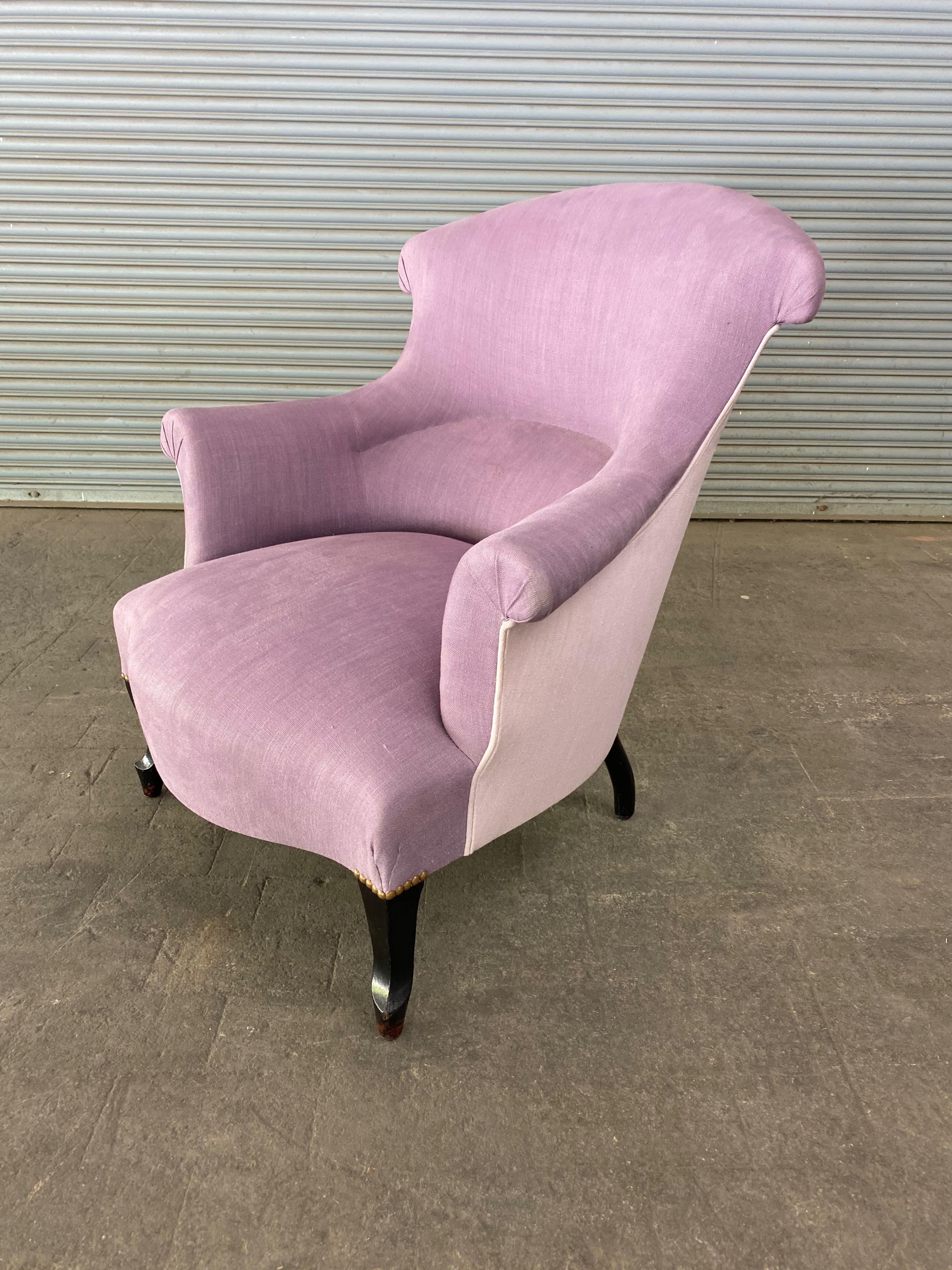 Late 19th Century Pair of French Napoleon III Armchairs in Lavender Linen