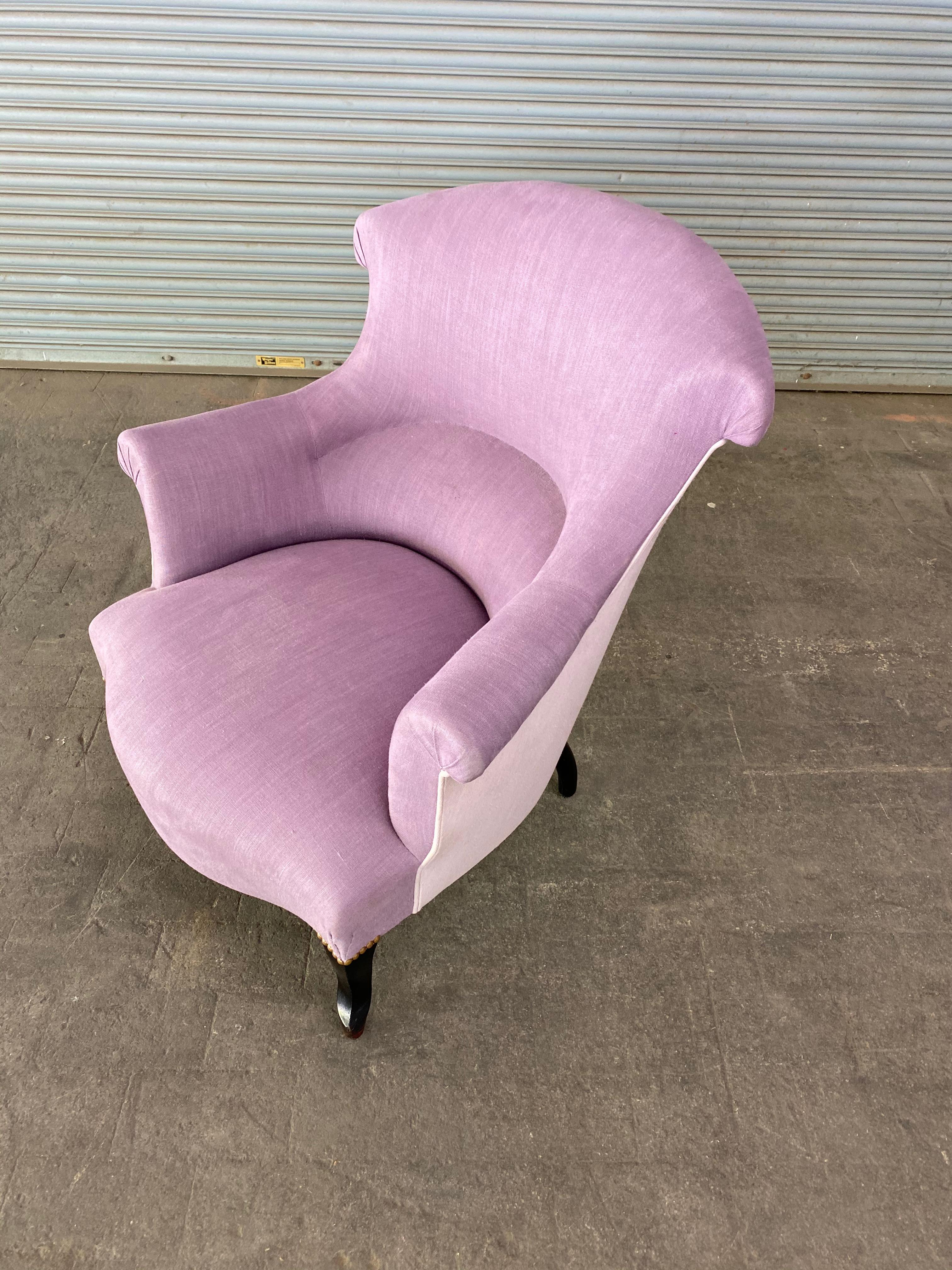 Pair of French Napoleon III Armchairs in Lavender Linen 1