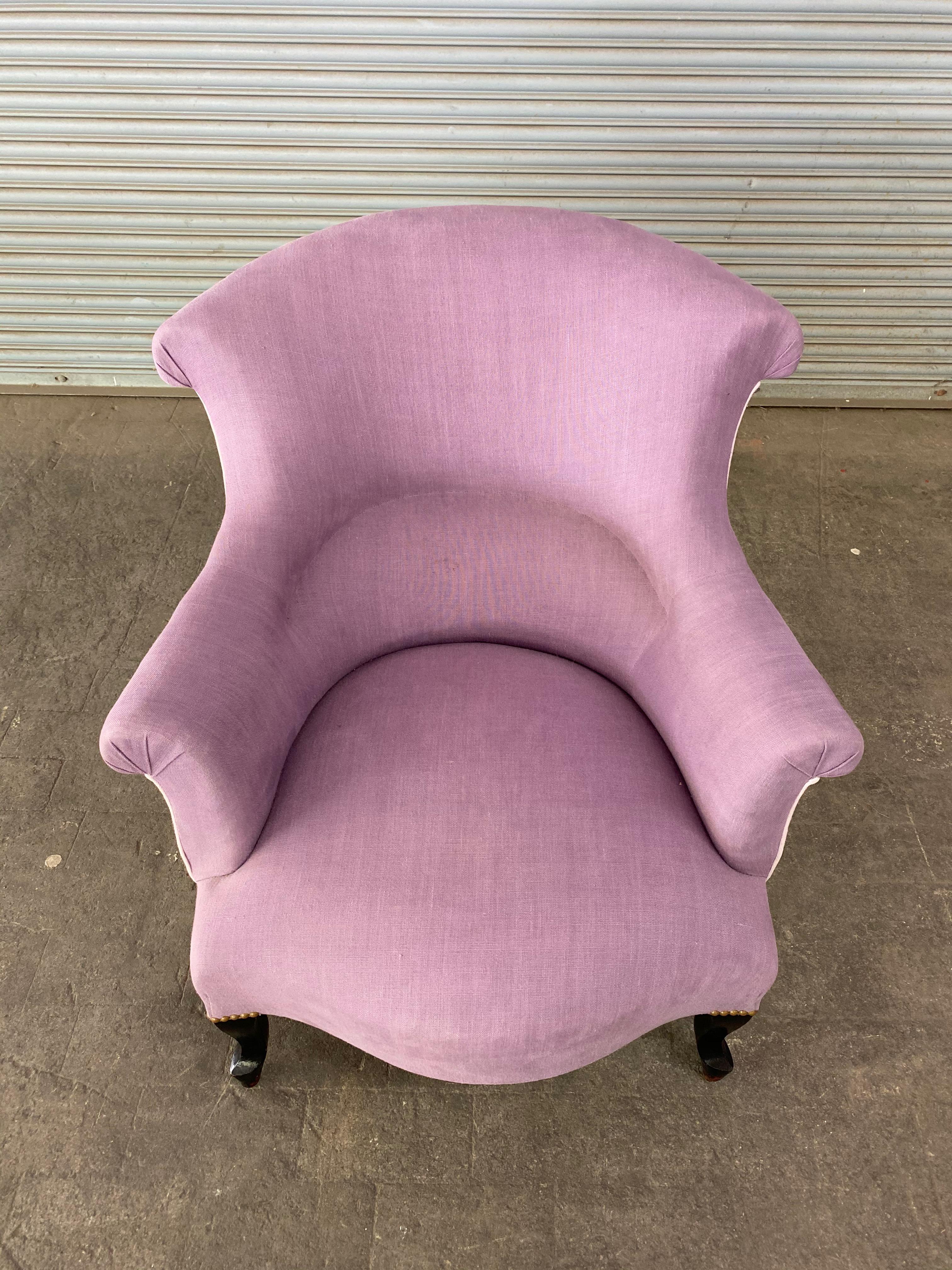 Pair of French Napoleon III Armchairs in Lavender Linen 2