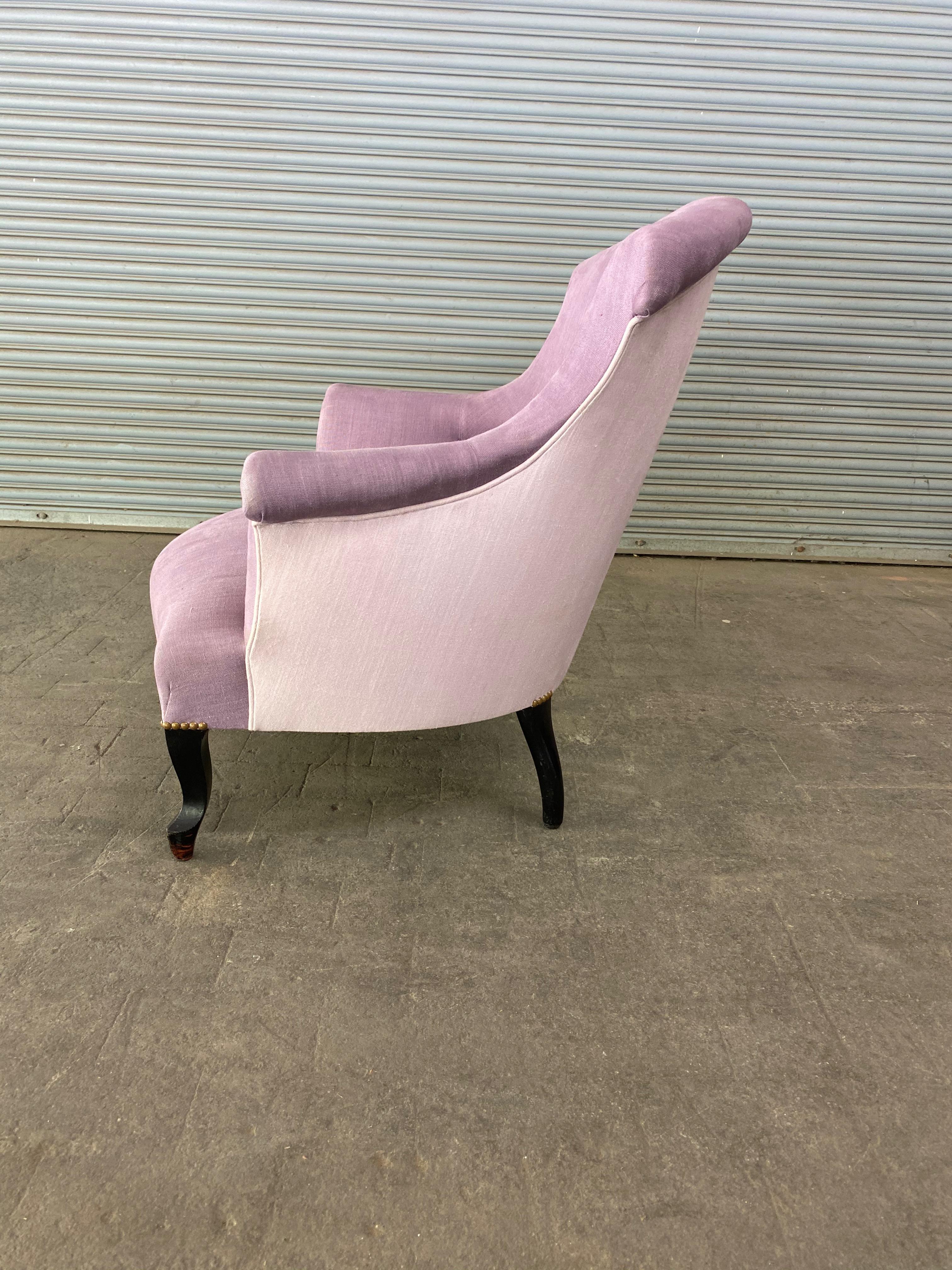 Pair of French Napoleon III Armchairs in Lavender Linen 3