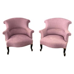 Pair of French Napoleon III Armchairs in Lavender Linen