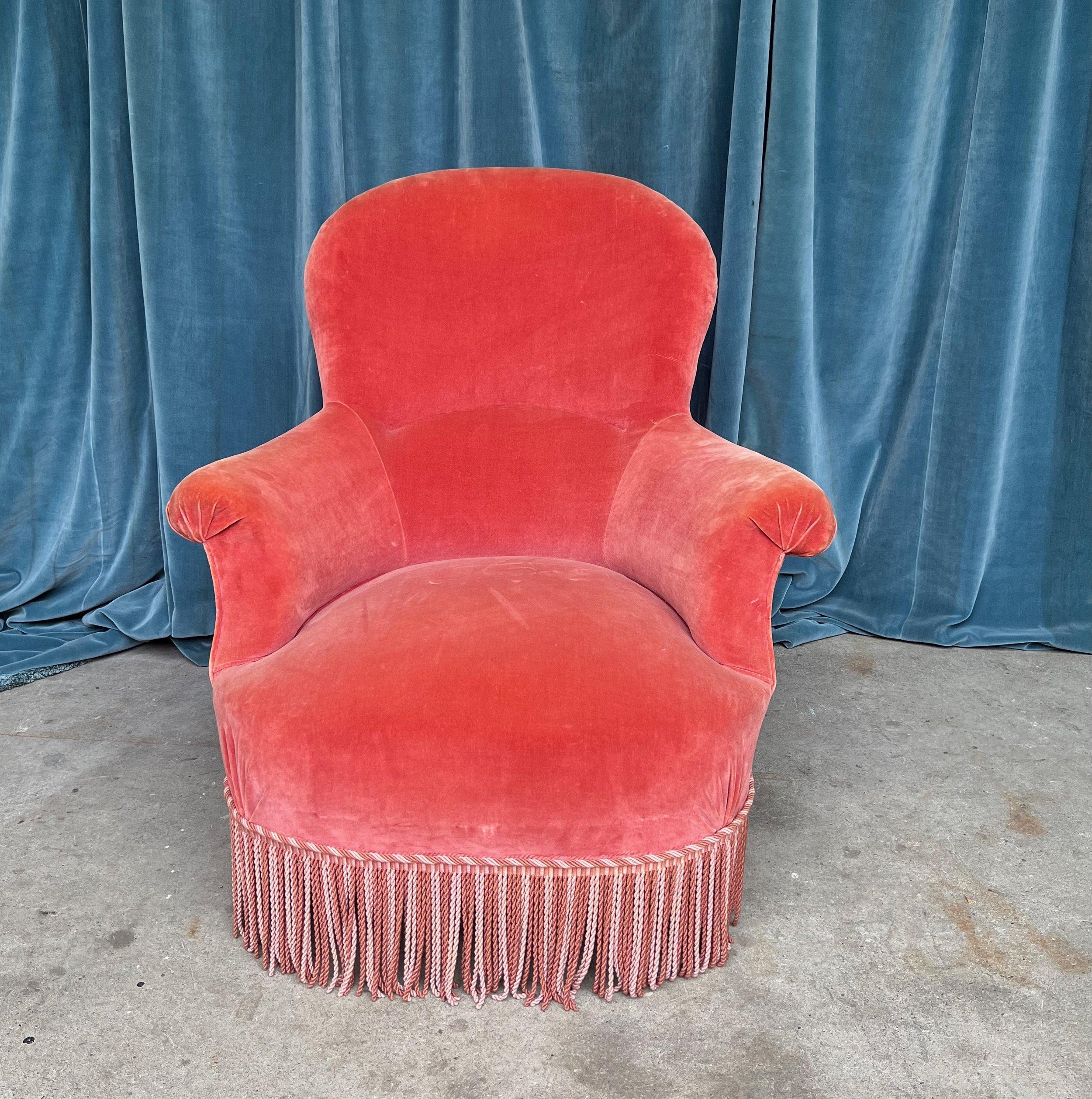 19th Century Pair of French Napoleon III Armchairs in Pink Velvet For Sale