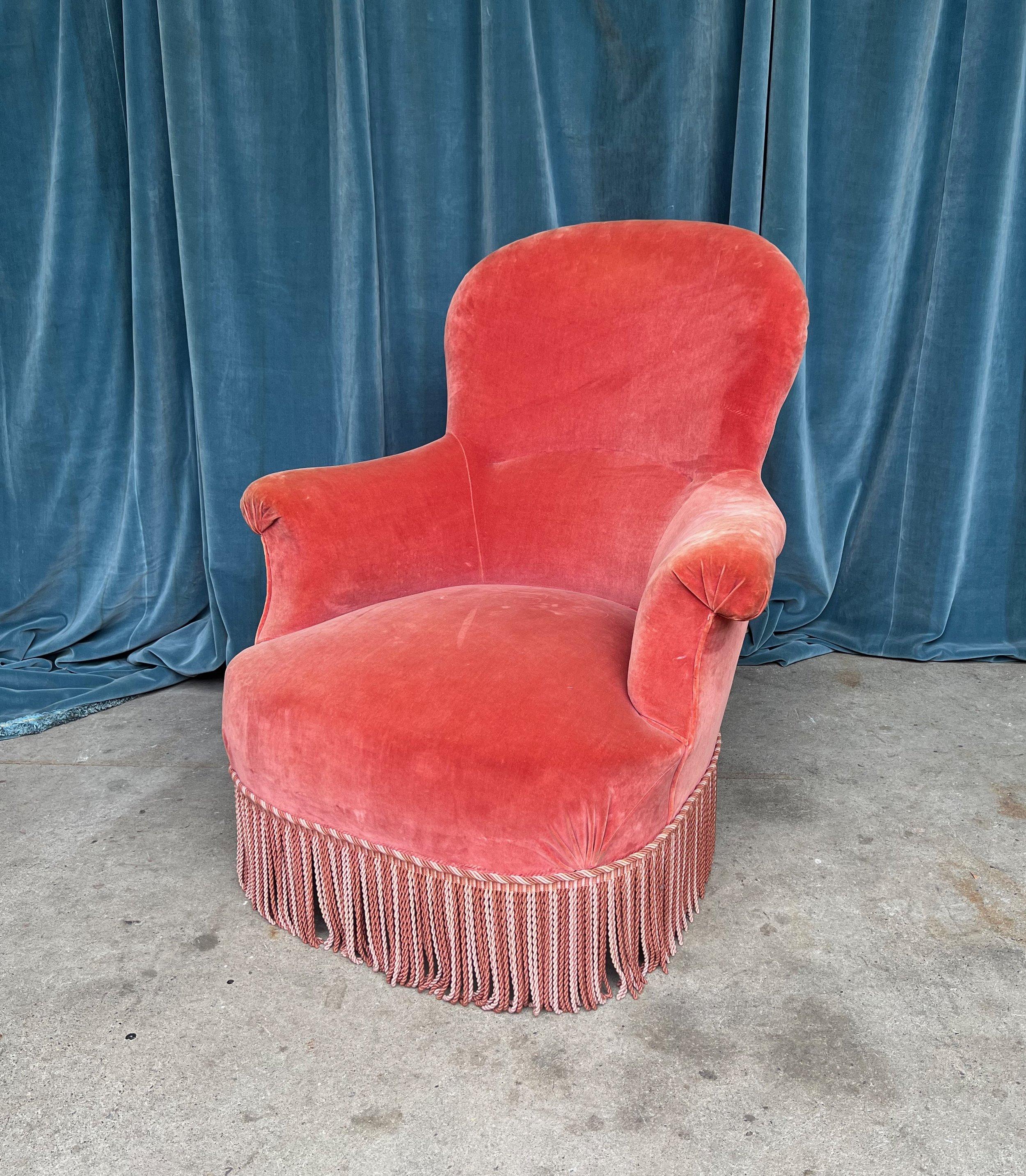 Paar französische Napoleon III.-Sessel aus rosa Samt (19. Jahrhundert) im Angebot