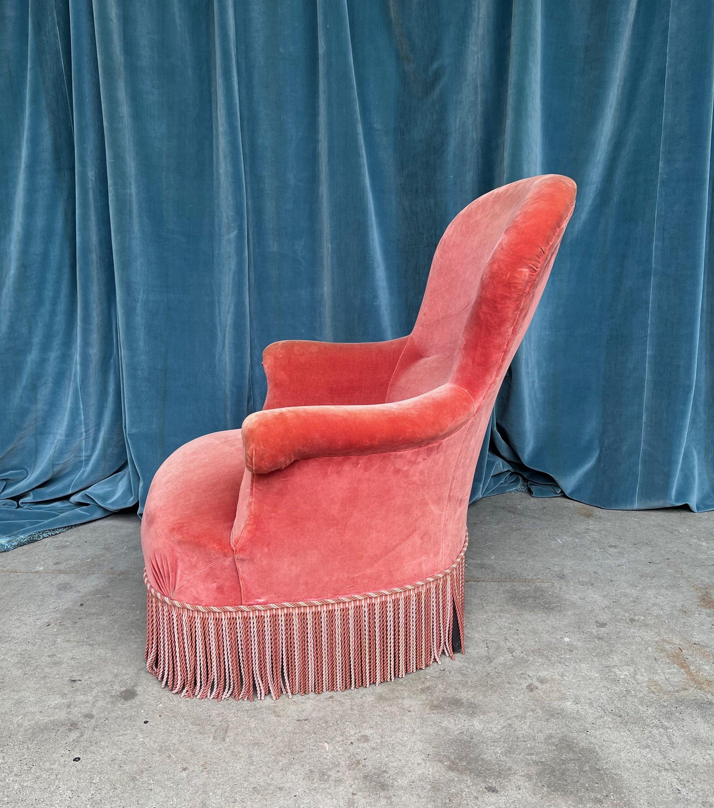 Paire de fauteuils français Napoléon III en velours rose en vente 1