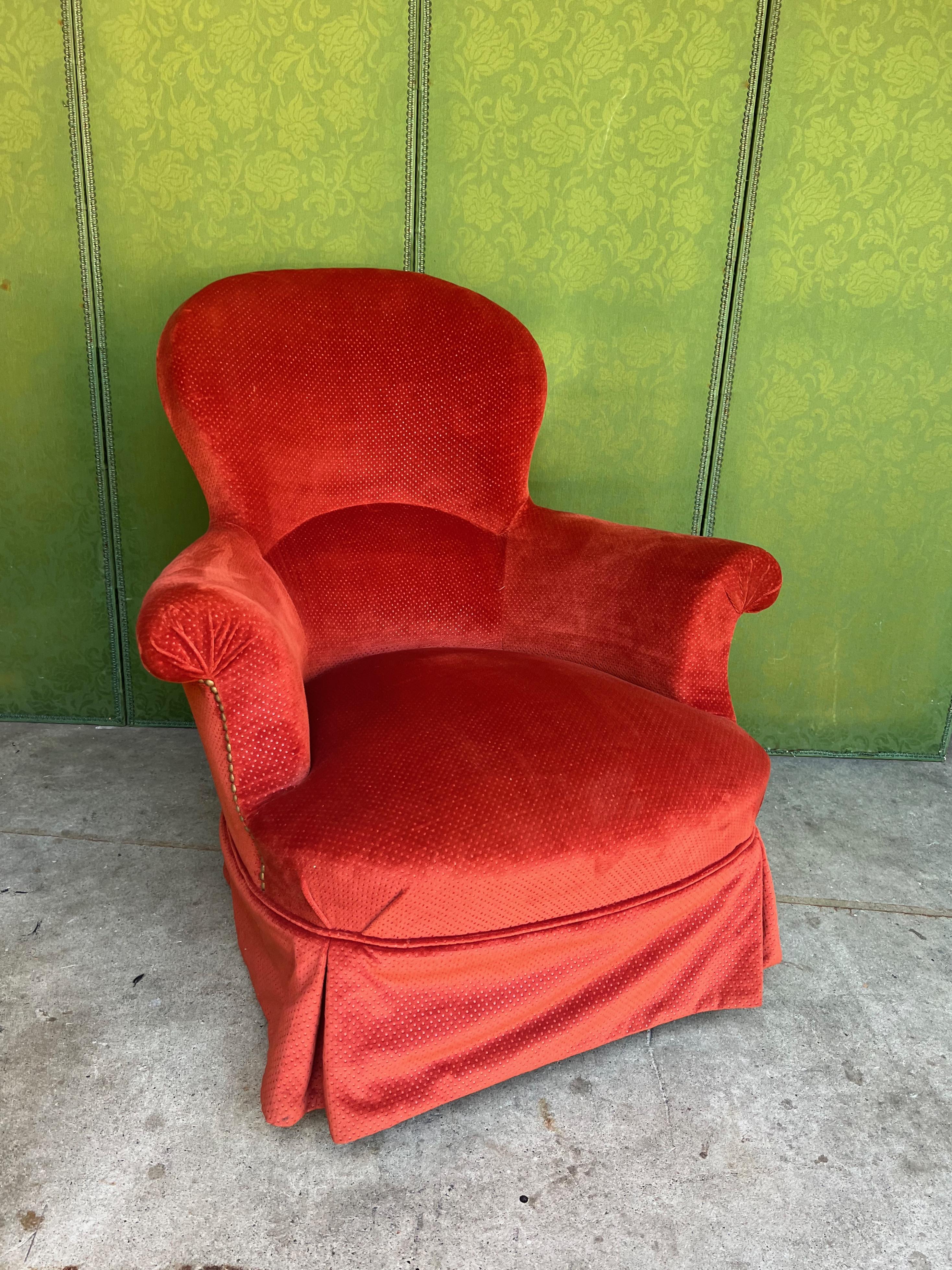 Pair of French Napoleon III Armchairs in Velvet In Good Condition In Buchanan, NY