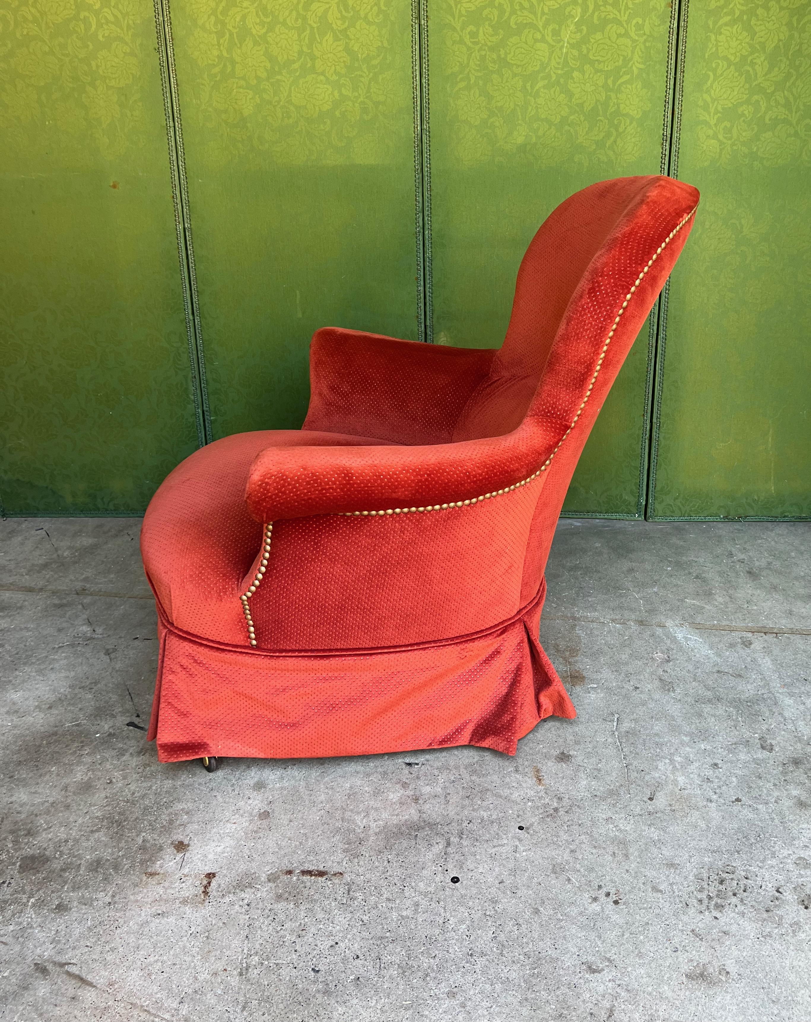 Pair of French Napoleon III Armchairs in Velvet 1