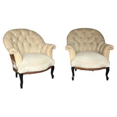 Pair of French Napoleon III Armchairs with Diamond Tufting
