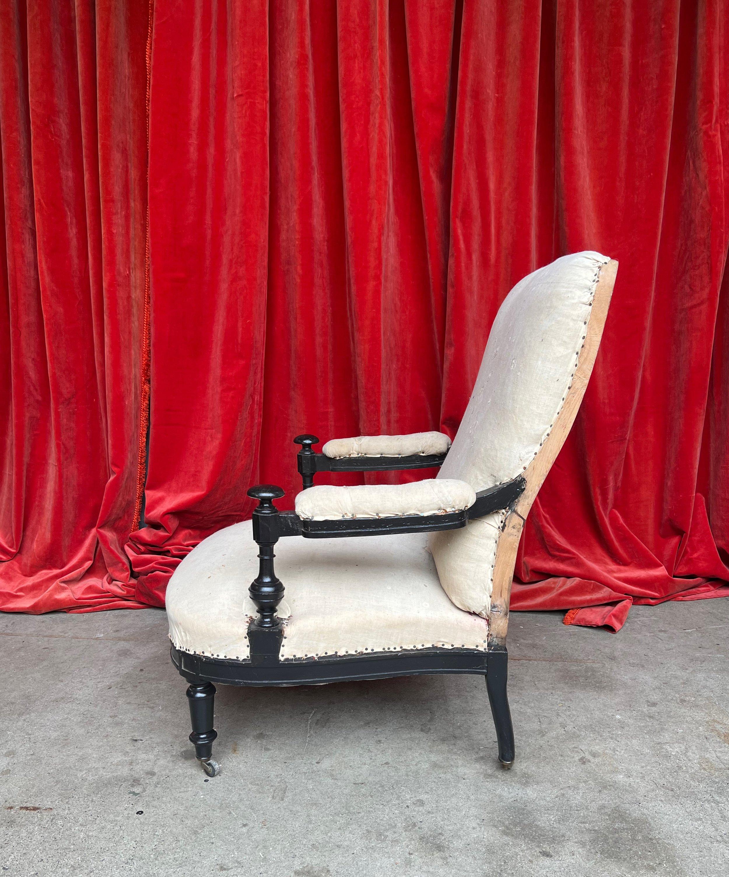 Pair of French Napoleon III Armchairs with Exposed Ebonized Frames For Sale 4