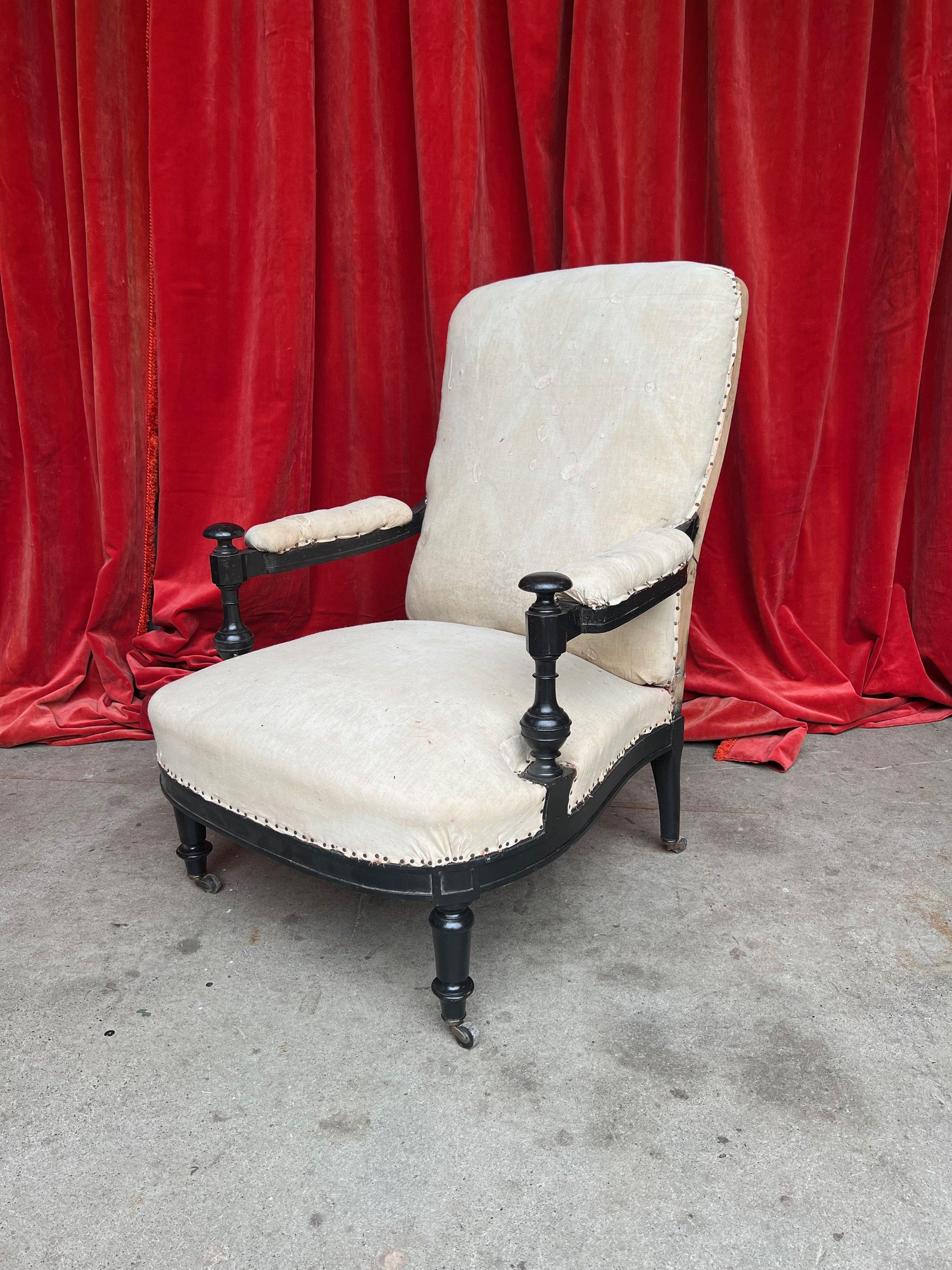Pair of French Napoleon III Armchairs with Exposed Ebonized Frames For Sale 2