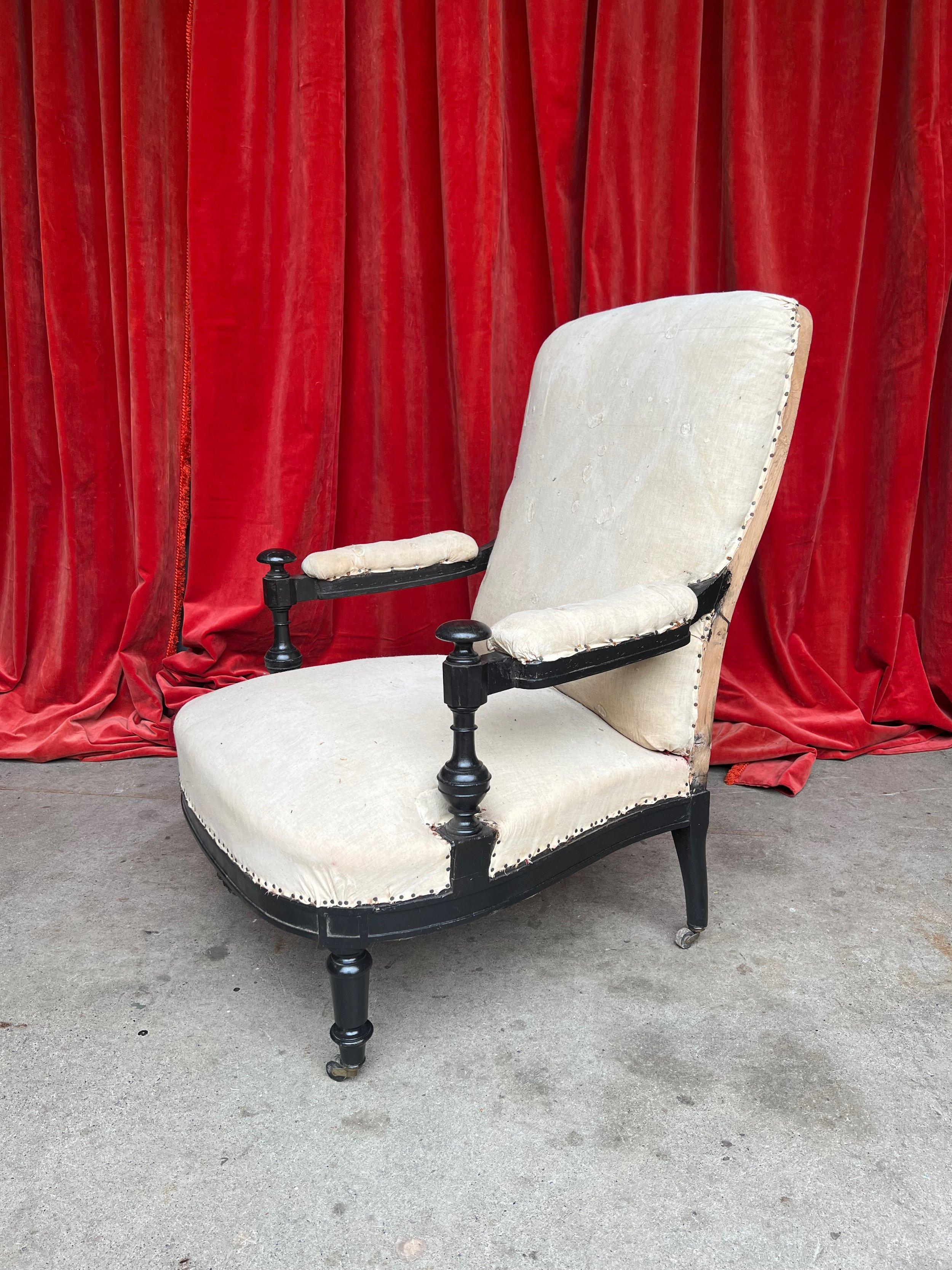Pair of French Napoleon III Armchairs with Exposed Ebonized Frames For Sale 3