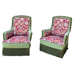 Pair of French Napoleon III Armchairs with Rolled Arms