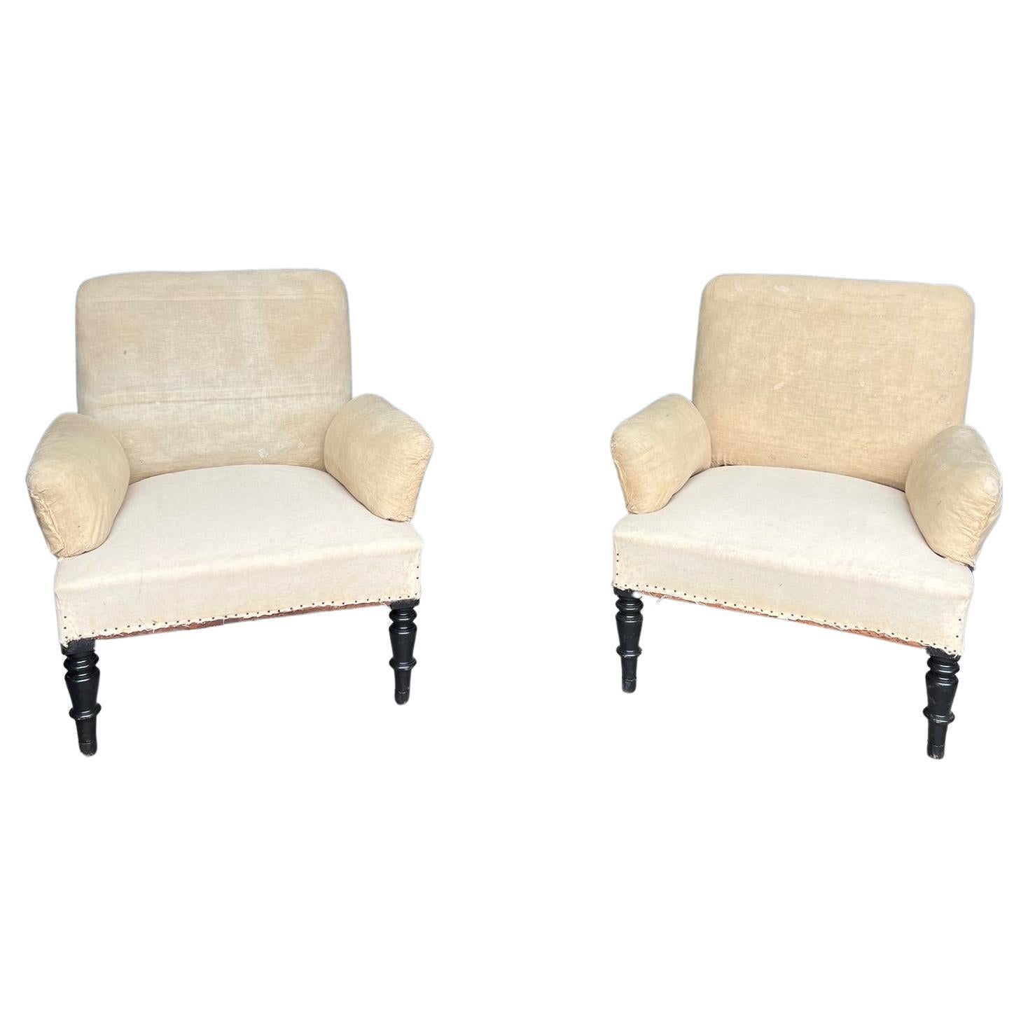 Pair of French Napoleon III Armchairs with Split Arms For Sale